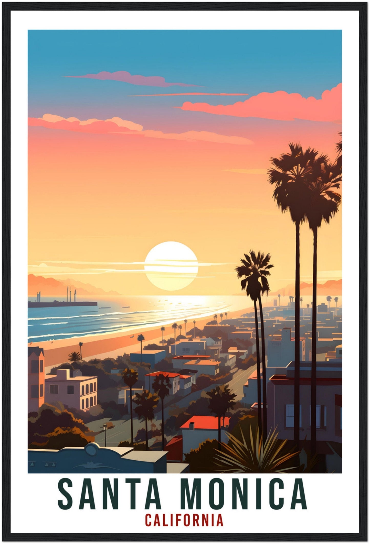 Santa Monica Travel Print California Home Decor USA City Wall Art Gift Wall Hanging Art Lover California Artwork Santa Monica Travel Poster