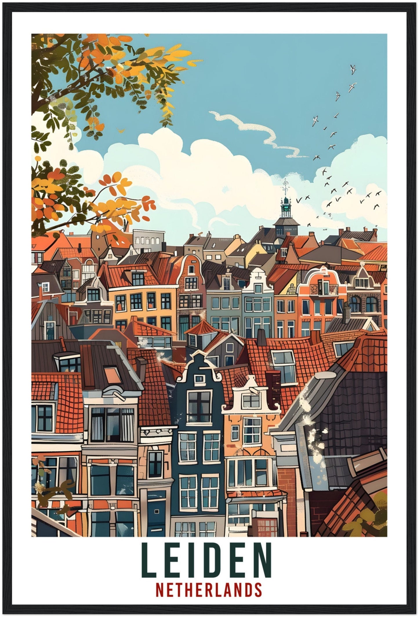 Leiden Travel Print Holland Wall Art Wall Hanging Home Décor Leiden Gift Art Lovers Gift Dutch Artwork Gift The Netherlands Travel Poster