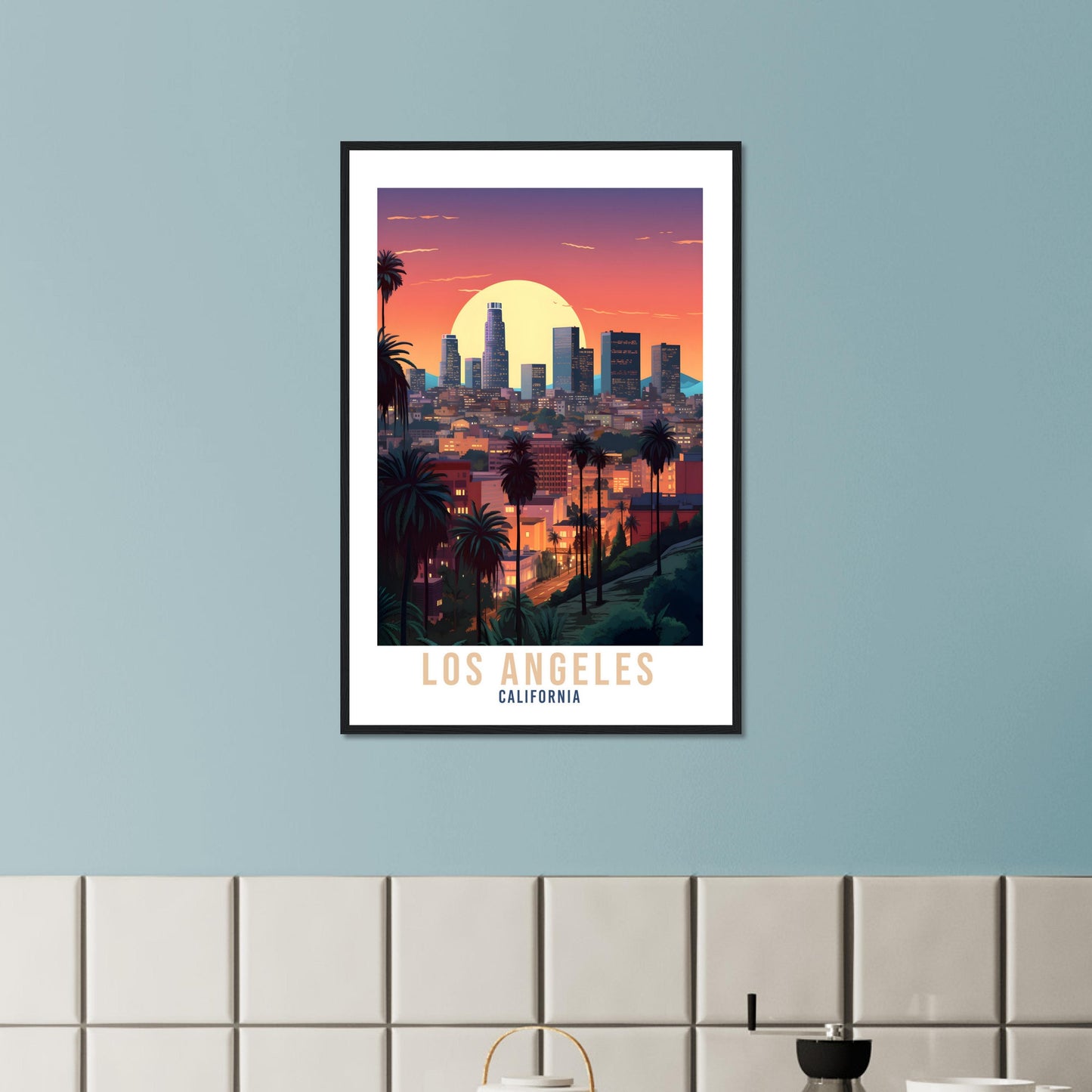 Los Angeles Sunset Travel Print Wall Art Los Angeles Wall Hanging LA Cityscape Los Angeles Gift Art Lovers California Art Lover LA Art Gift