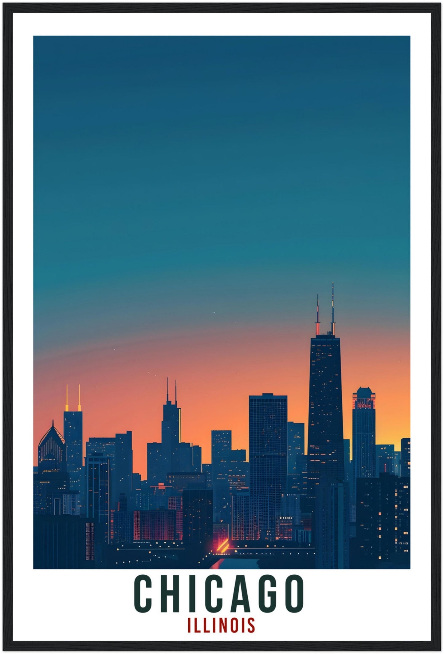 Chicago Travel Print Illinois Home Decoration USA City Wall Art Gift Wall Hanging Art Lover Illinois Artwork Chicago Skyline Travel Poster