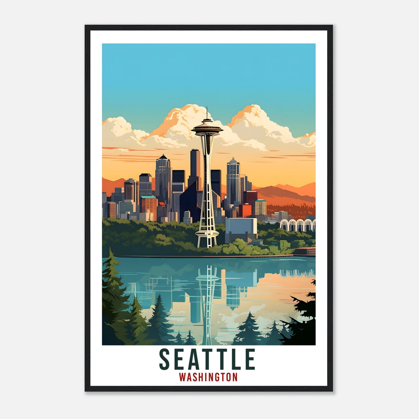Seattle Travel Poster Washington Skyline Home Decoration City Wall Art Gift Wall Hanging Art Lover Washington Artwork Seattle Travel Print