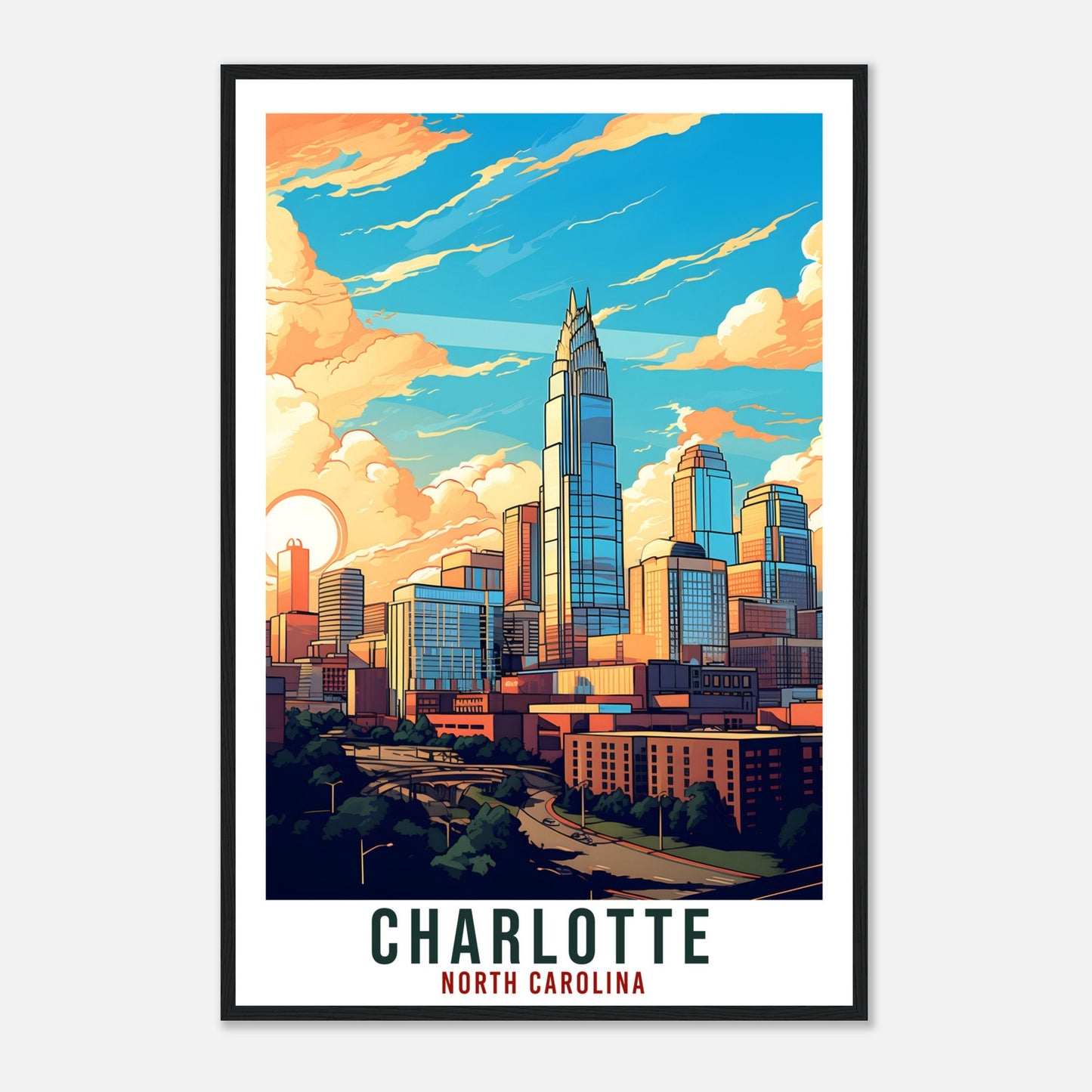 Charlotte Travel Print North Carolina Home Decoration US Wall Art Gift Wall Hanging Art Lover North Carolina Artwork Charlotte Travel Poster