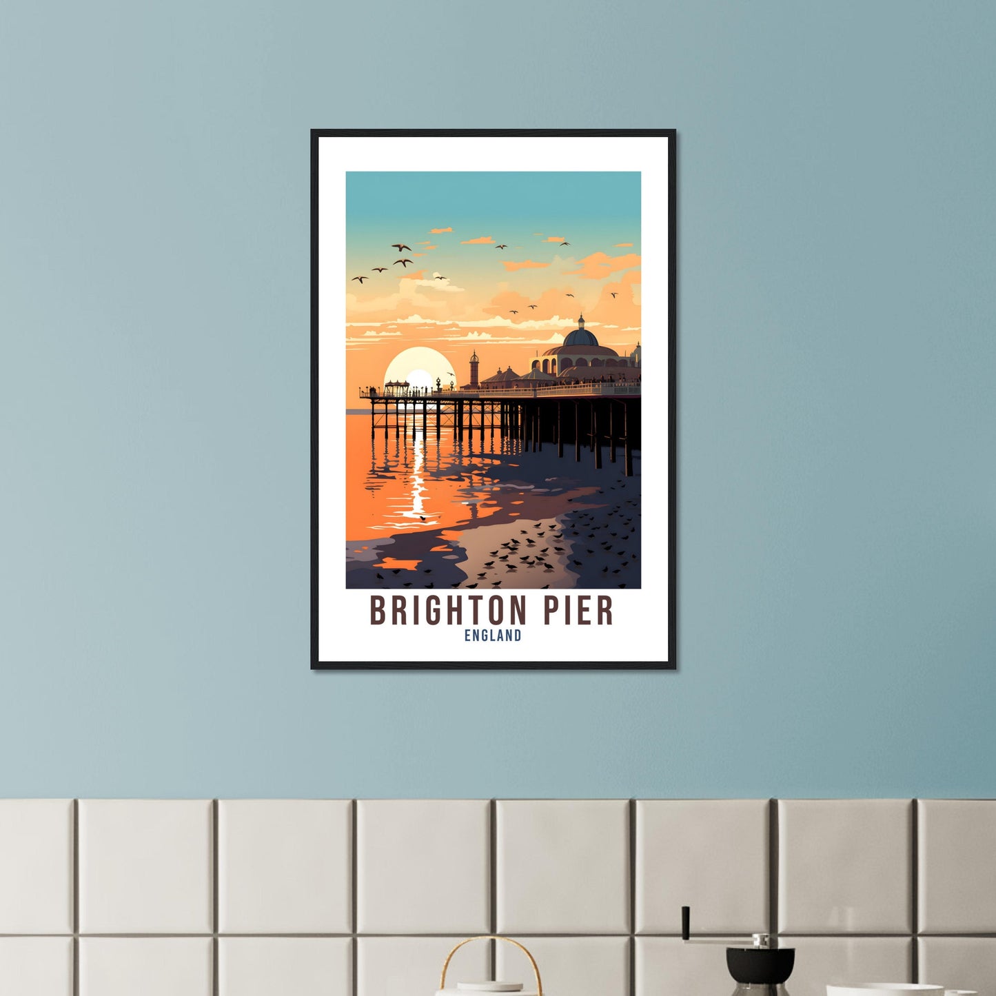 Brighton Pier Travel Print Brighton Seaside Home Decor Coastal England Wall Hanging Brighton Pier Artwork Gift Brighton Pier Travel Poster