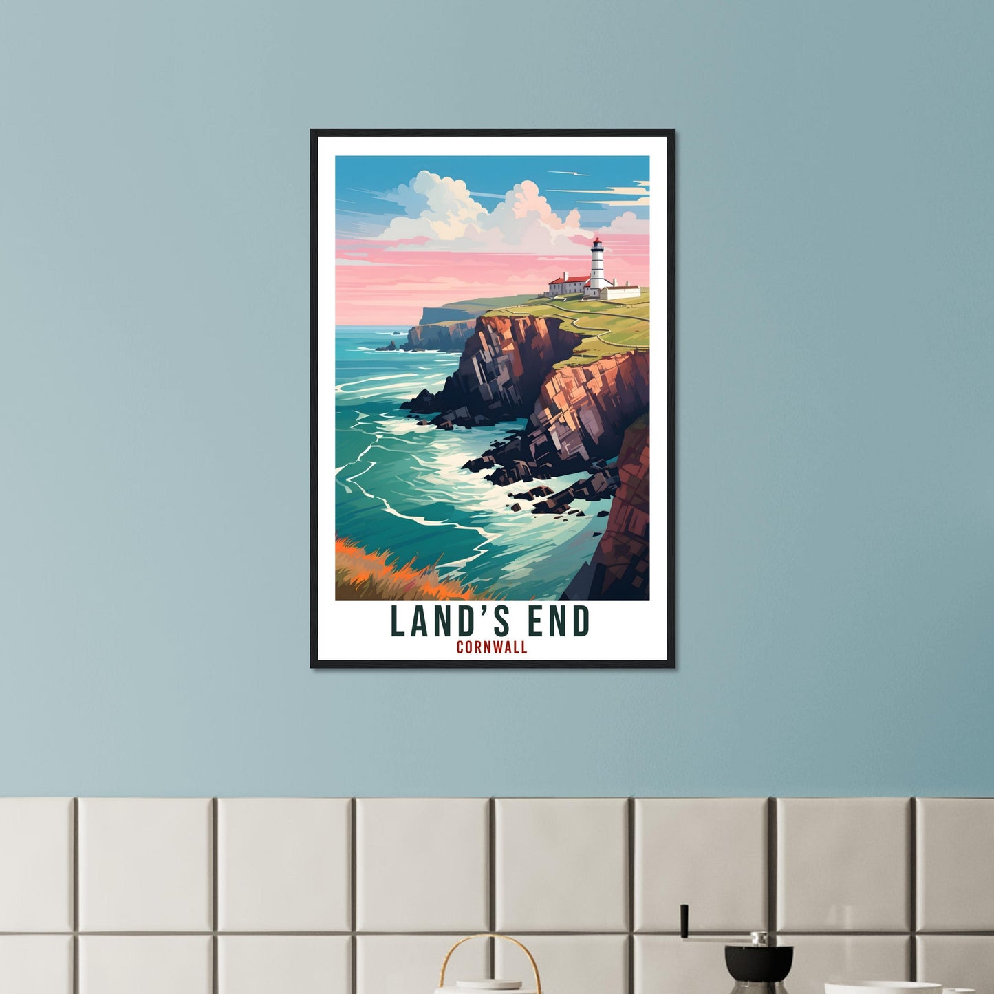 Land's End Travel Print English Wall Art Home Decor Wall Hanging Travel Art Gift Land's End Travel Poster Cornwall Art Lovers Gift Artwork