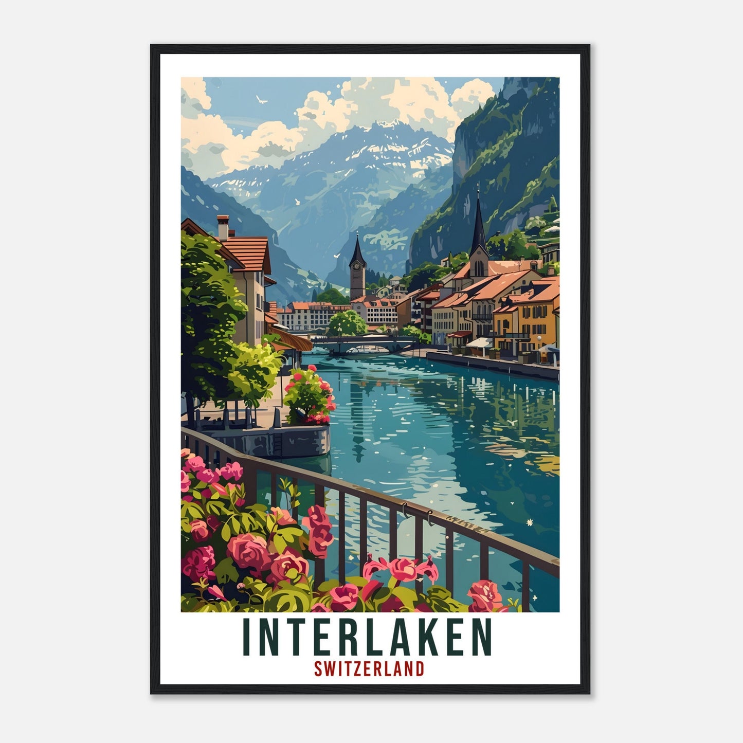 Interlaken Travel Print Swiss Wall Art Wall Hanging Home Living Décor Interlaken Gift Art Lover Switzerland Artwork Gift Swiss Travel Poster