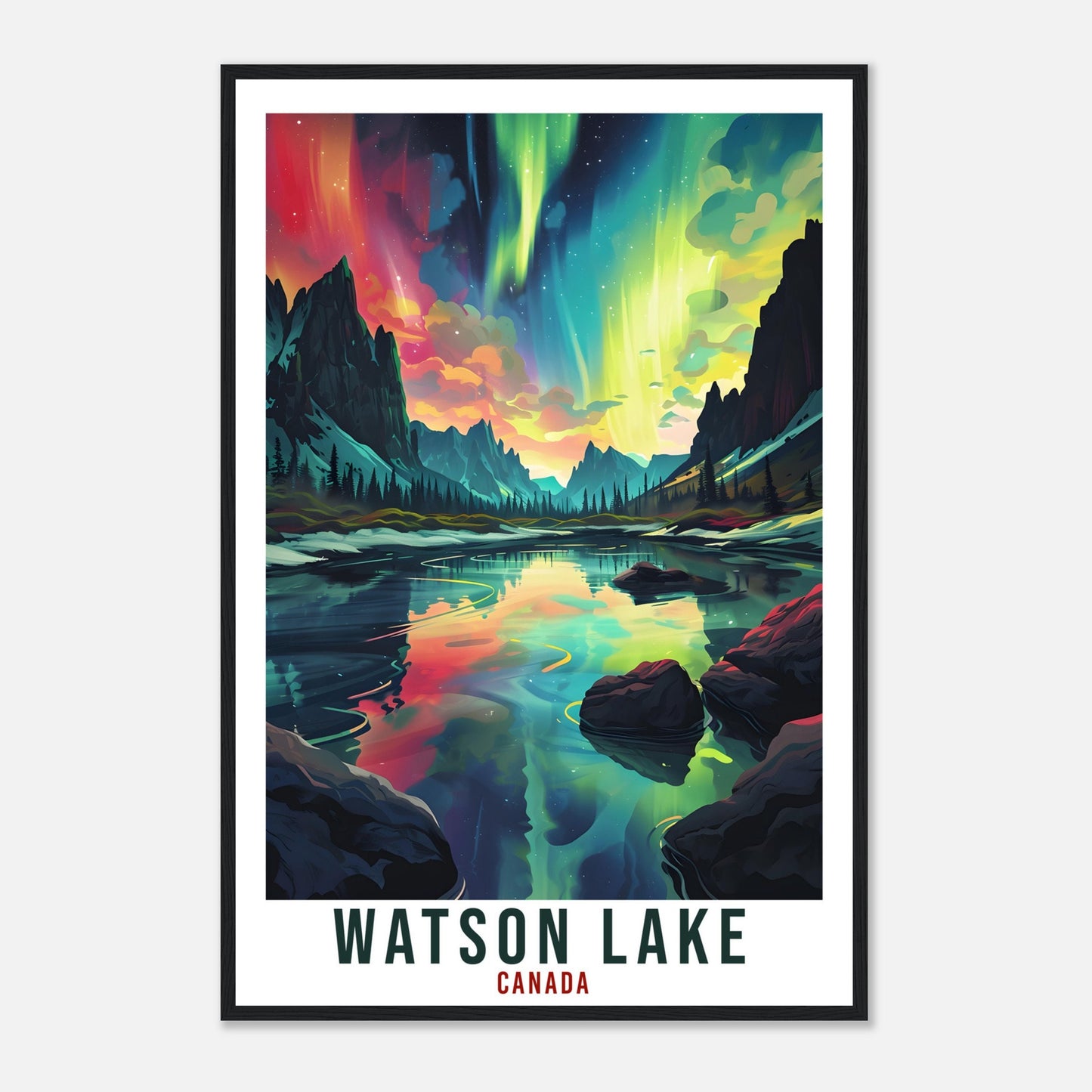 Watson Lake Travel Print Canada Northern Lights Wall Art Wall Hanging Travel Art Gift Watson LakeTravel Poster Canada Landscape Artwork
