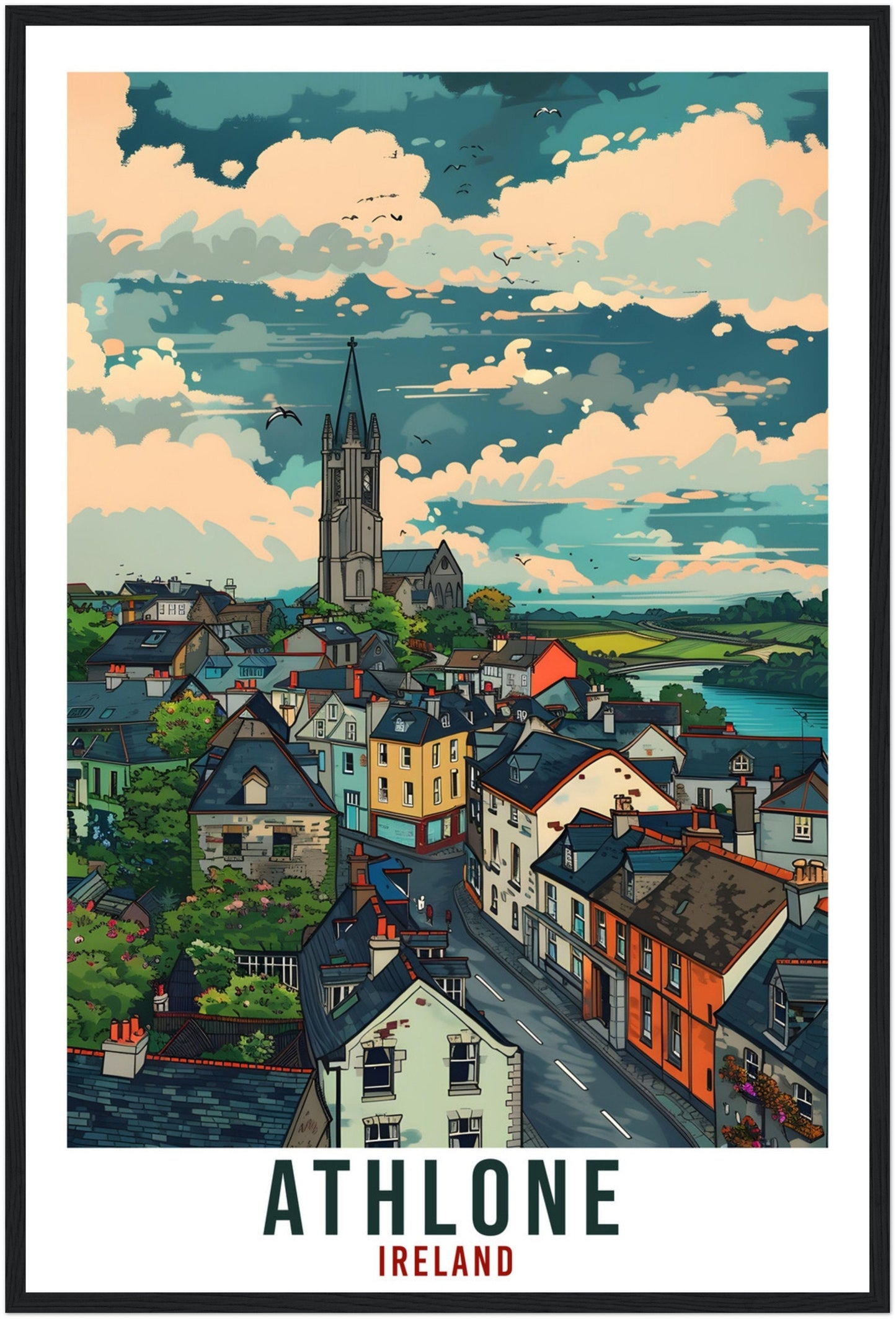 Athlone Travel Print Ireland Wall Art Wall Hanging Home Living Décor Athlone Gift Art Lovers Gift Irish Artwork Gift Ireland Travel Poster