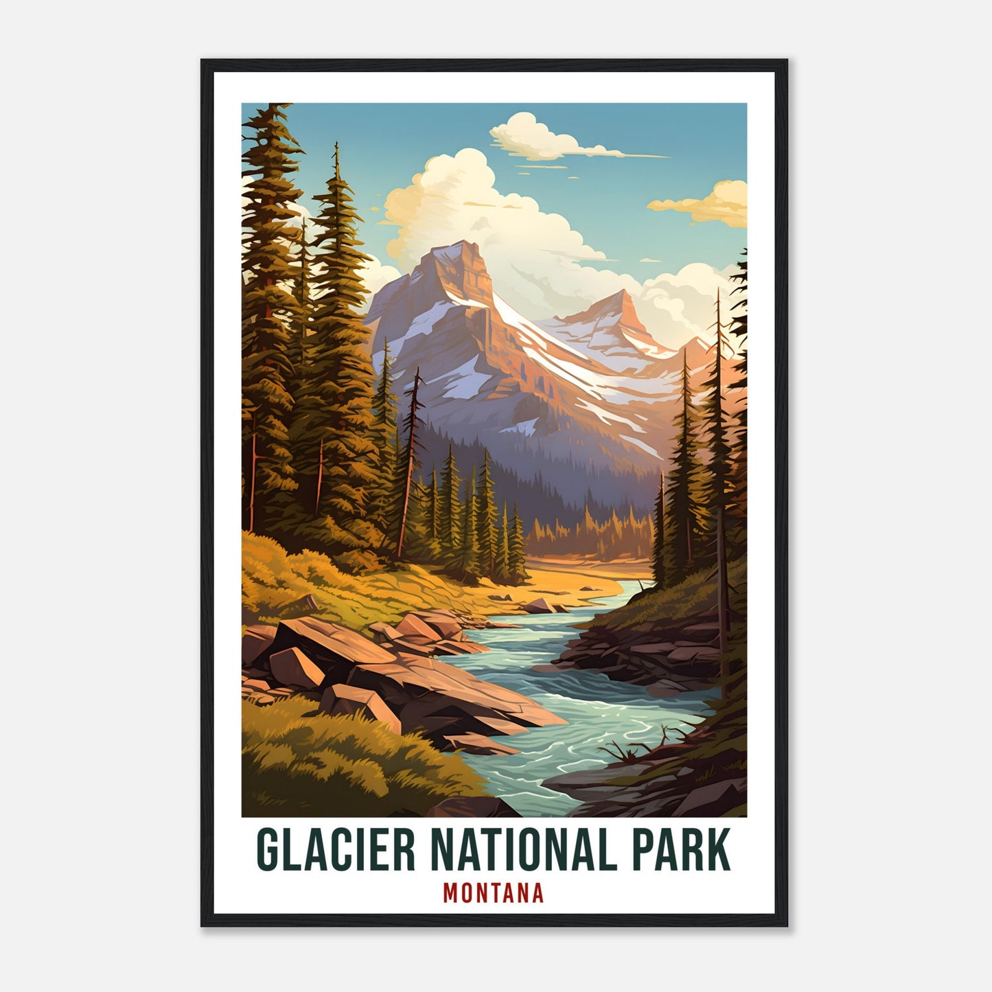 Glacier National Park Travel Print Montana Home Decor Wall Art Wall Hanging Travel Art Gift Glacier National Park Travel Poster Montana