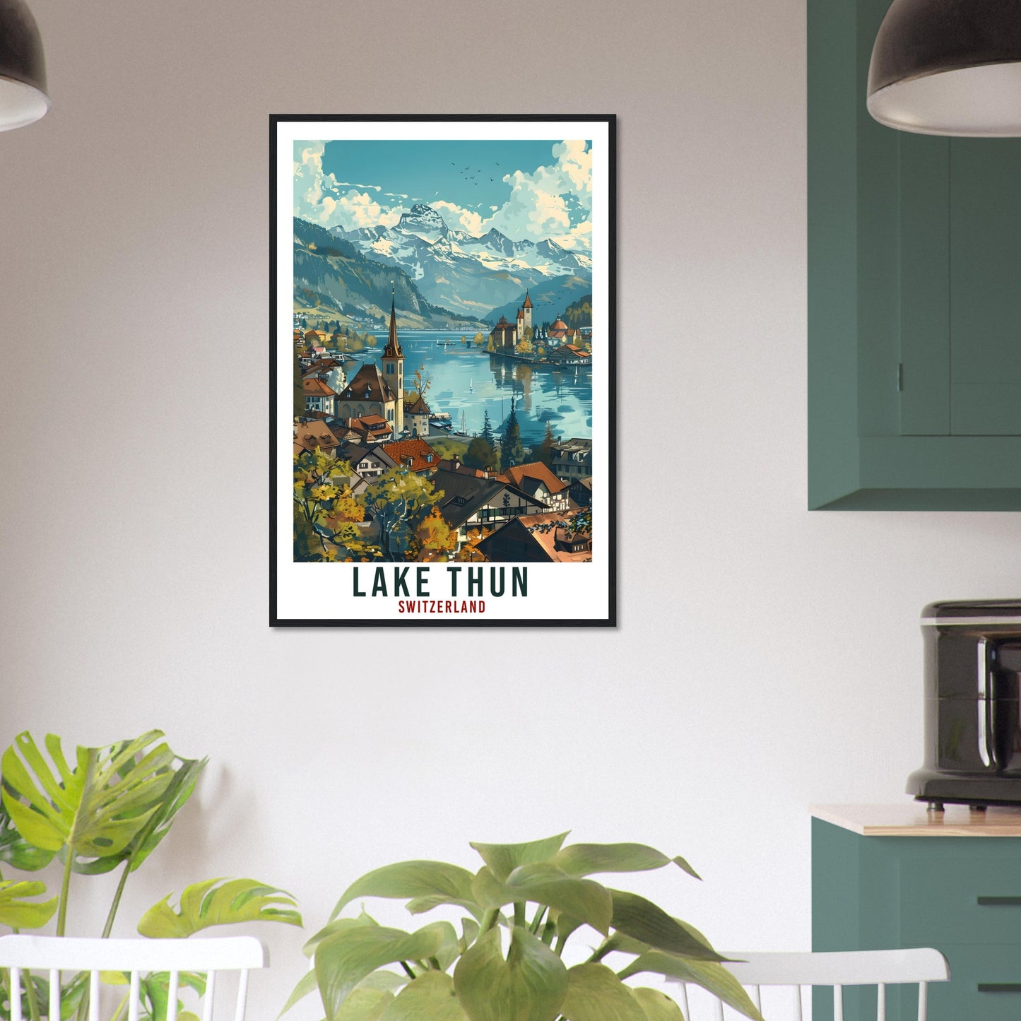 Lake Thun Travel Print Swiss Wall Art Wall Hanging Home Living Décor Lake Thun Gift Art Lovers Gift Switzerland Artwork Swiss Travel Poster