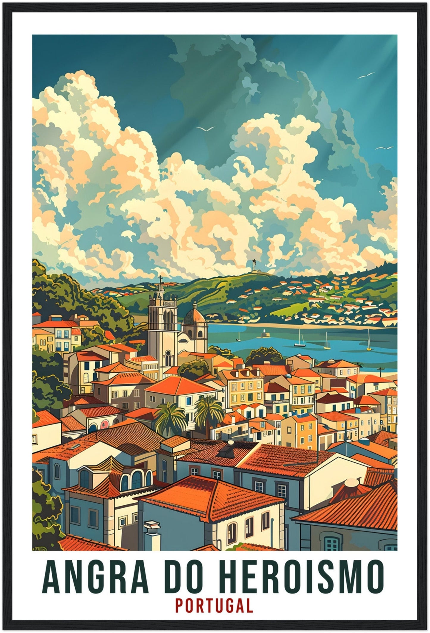 Angra Do Heroismo Travel Print Portugal Wall Art Wall Hanging Home Décor Angra Do Heroismo Gift Portugal Landmark Artwork Gift Travel Poster