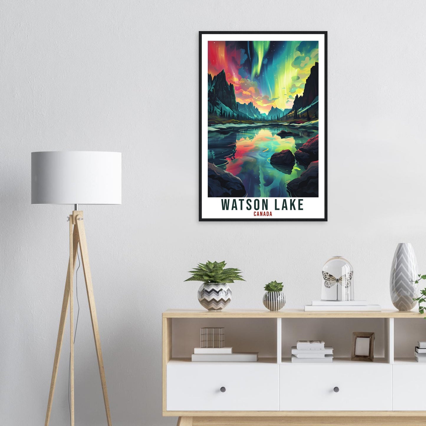 Watson Lake Travel Print Canada Northern Lights Wall Art Wall Hanging Travel Art Gift Watson LakeTravel Poster Canada Landscape Artwork