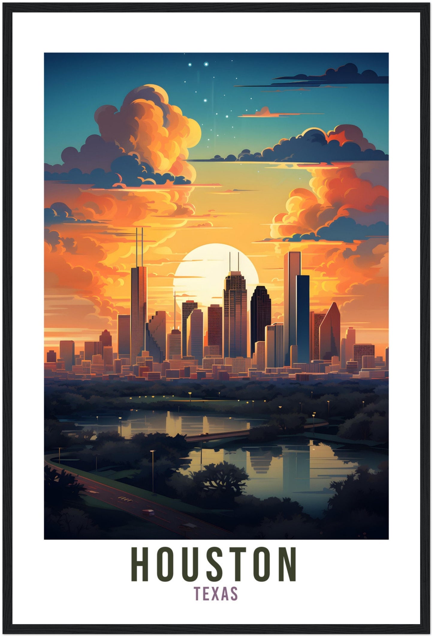Houston Travel Print Wall Art Houston Texas Wall Art Houston Travel Poster USA Home Decor Houston Art Lovers Gift Houston City Travel Art