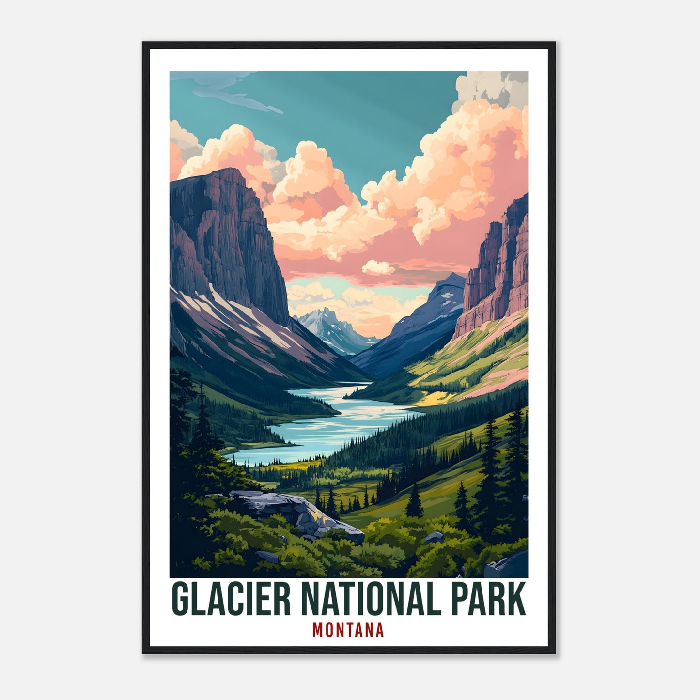 Glacier National Park Montana USA Travel Print Wall Art Wall Hanging Home Décor Montana Gift Travel Art USA Hiking Artwork Travel Poster