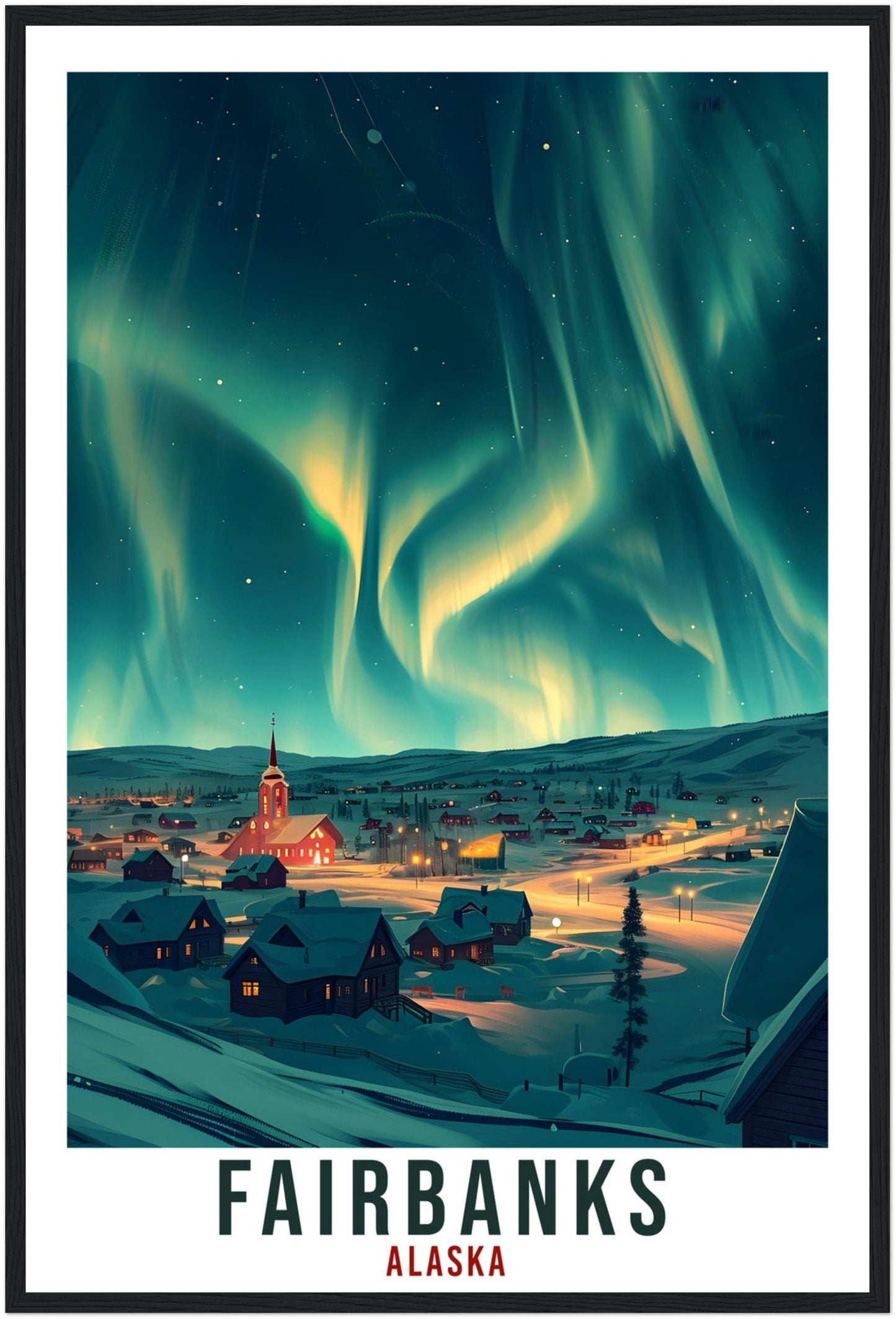 Fairbanks Travel Print Alaska Northern Lights Wall Art Wall Hanging Travel Gift Fairbanks Travel Poster Alaska Landscape Artwork Art Lover