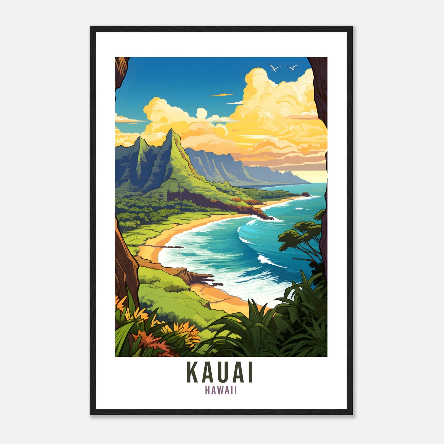 Kauai Hawaii Travel Print Kauai Wall Art Home Décor Kauai Wall Hanging Illustration Gift For Art Lovers Hawaii Art Lover Gift Print Artwork