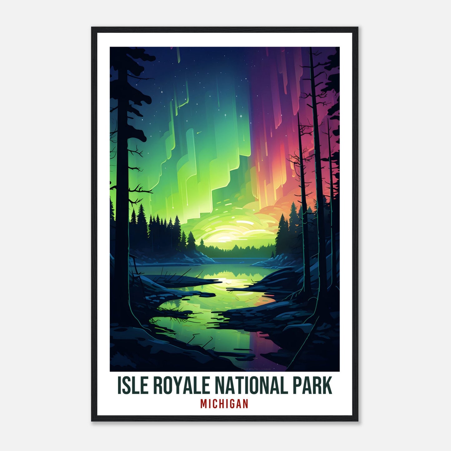 Isle Royale National Park Travel Print Michigan Northern Lights Wall Art Wall Hanging Travel Art Gift Isle Royale Travel Poster Michigan Art