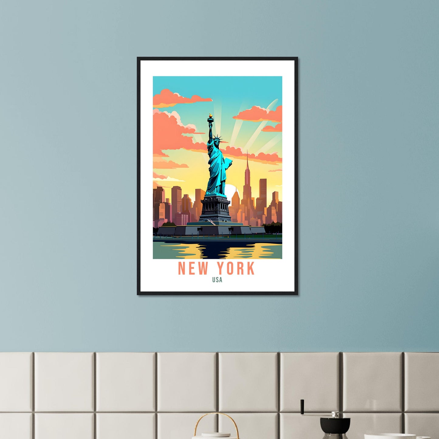 New York Travel Print Wall Art New York Art Gift New York Wall Hanging New York Home Decor New York State Art Print Travel Poster USA Statue