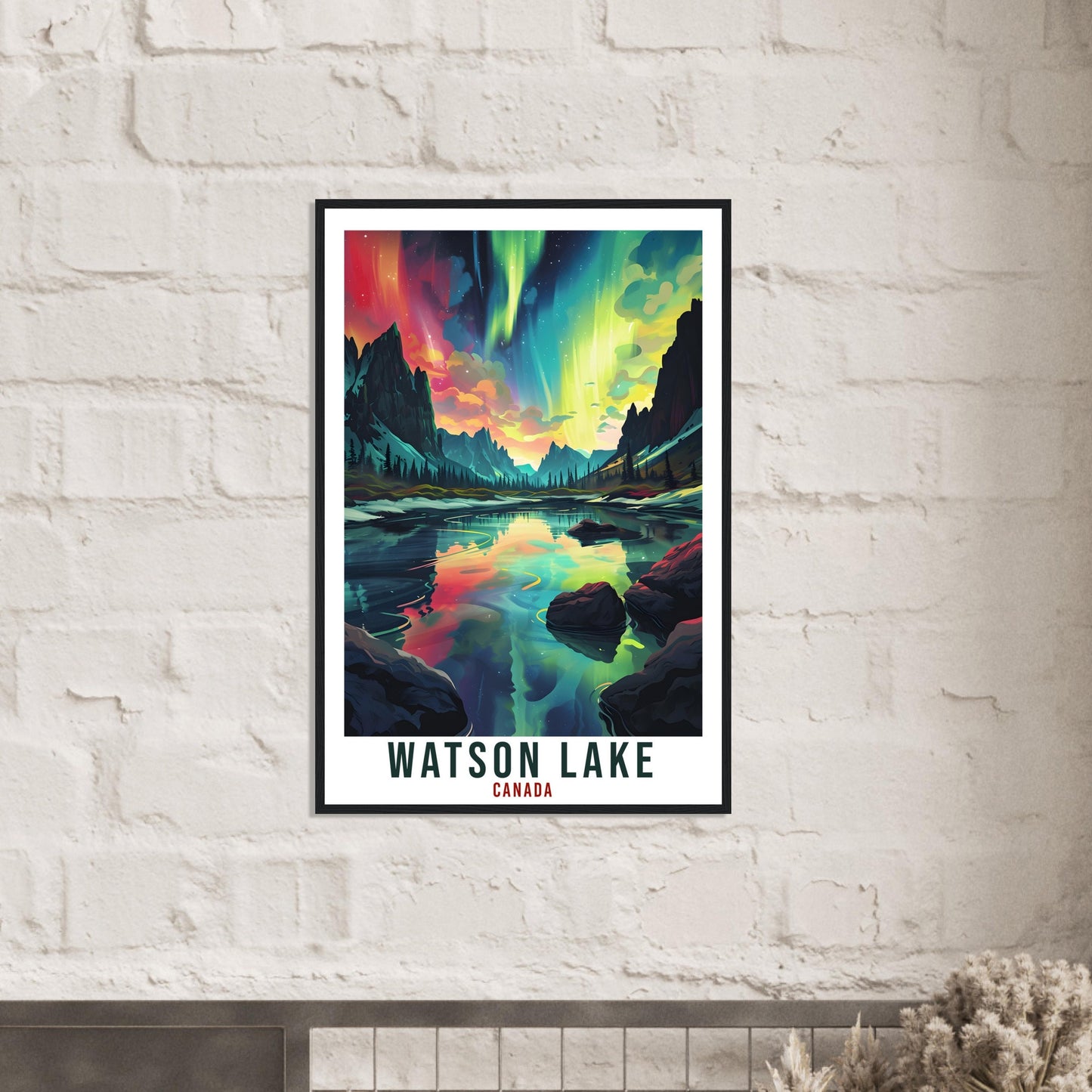 Watson Lake Travel Print Canada Northern Lights Wall Art Wall Hanging Travel Art Gift Watson LakeTravel Poster Canada Landscape Artwork
