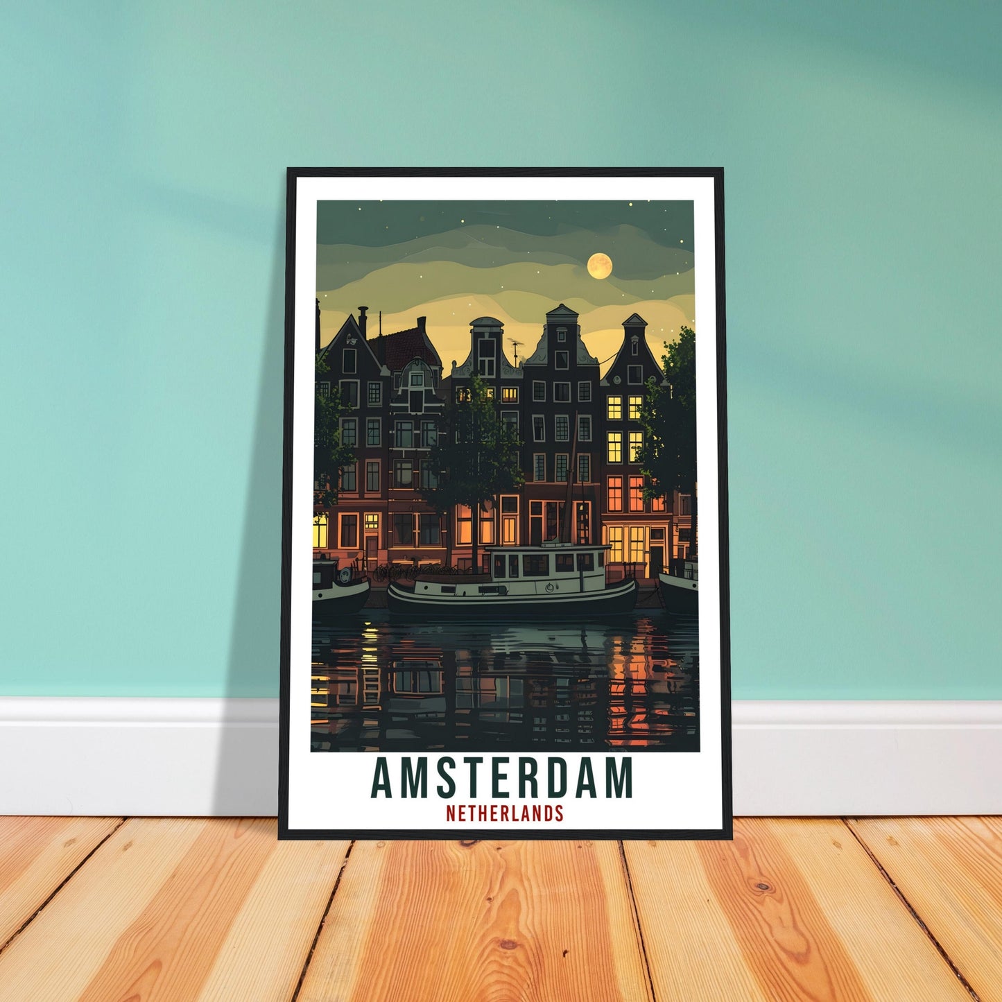 Amsterdam Travel Poster Wall Art Amsterdam Netherlands Wall Hanging Artwork Art Gifts Amsterdam Travel Print Netherlands Art Lovers Gift