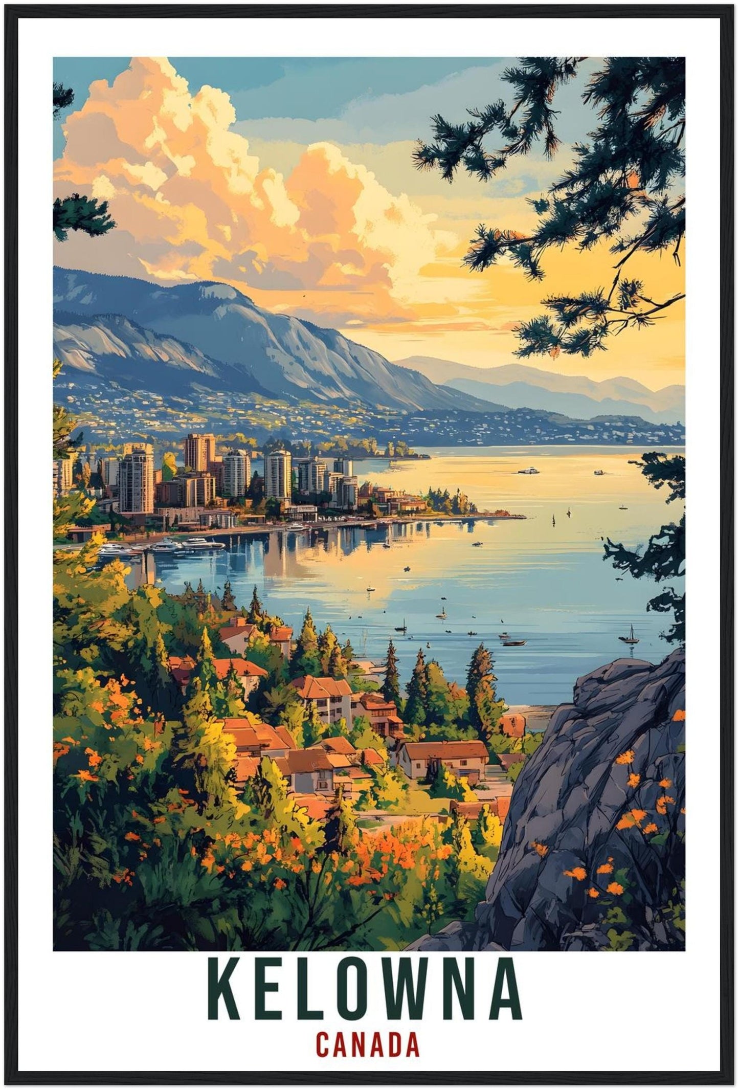 Kelowna Travel Print Canada Home Decor Kelowna Wall Art Gift Wall Hanging Art Lover Kelowna Canadian Artwork Travel Poster British Columbia