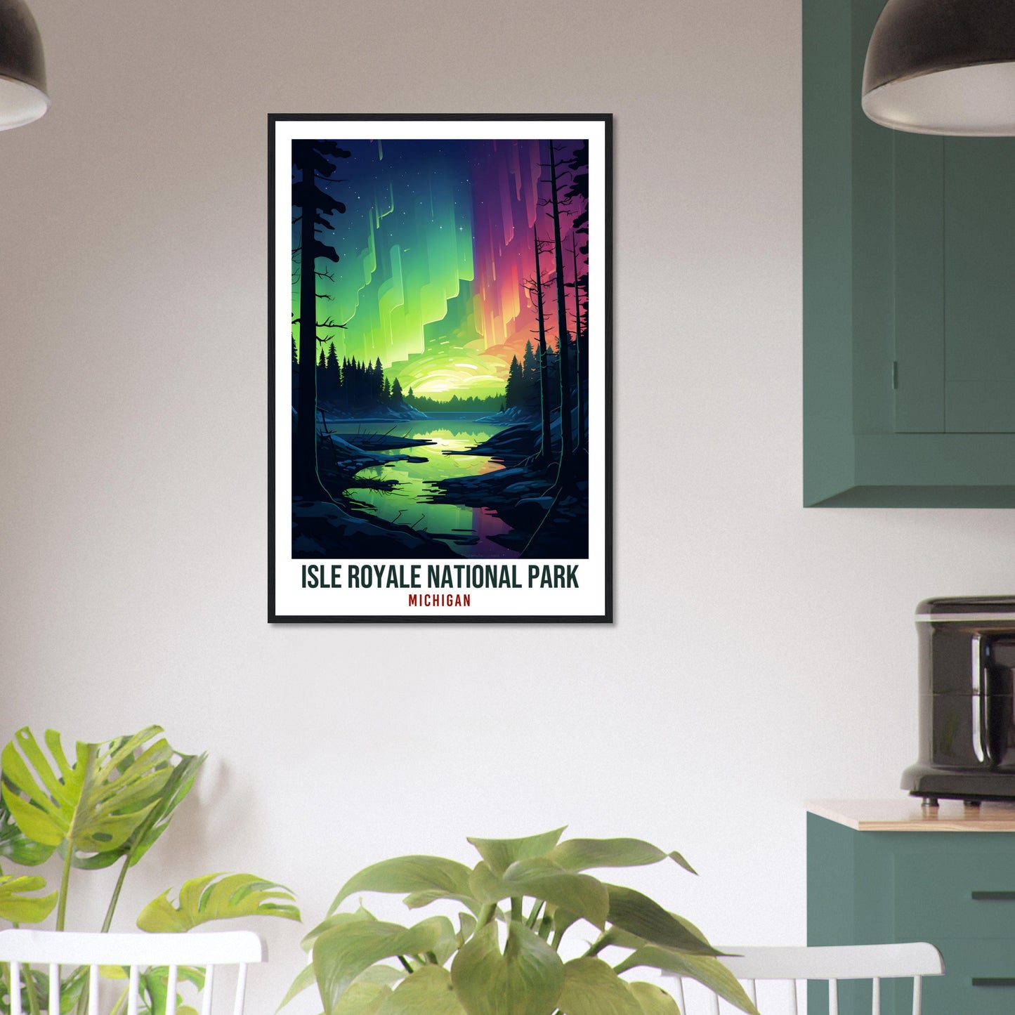 Isle Royale National Park Travel Print Michigan Northern Lights Wall Art Wall Hanging Travel Art Gift Isle Royale Travel Poster Michigan Art