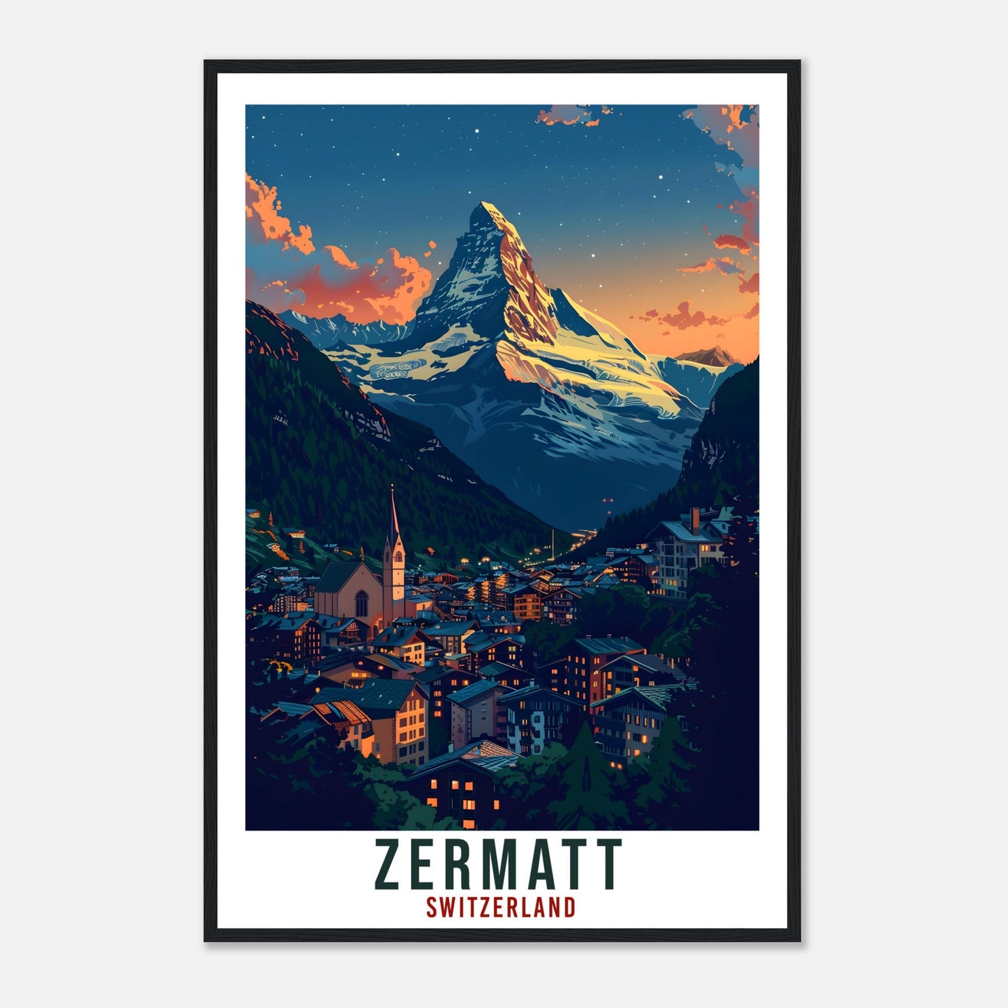 Zermatt Travel Print Swiss Wall Art Wall Hanging Home Living Décor Zermatt Gift Art Lovers Gift Switzerland Artwork Gift Swiss Travel Poster
