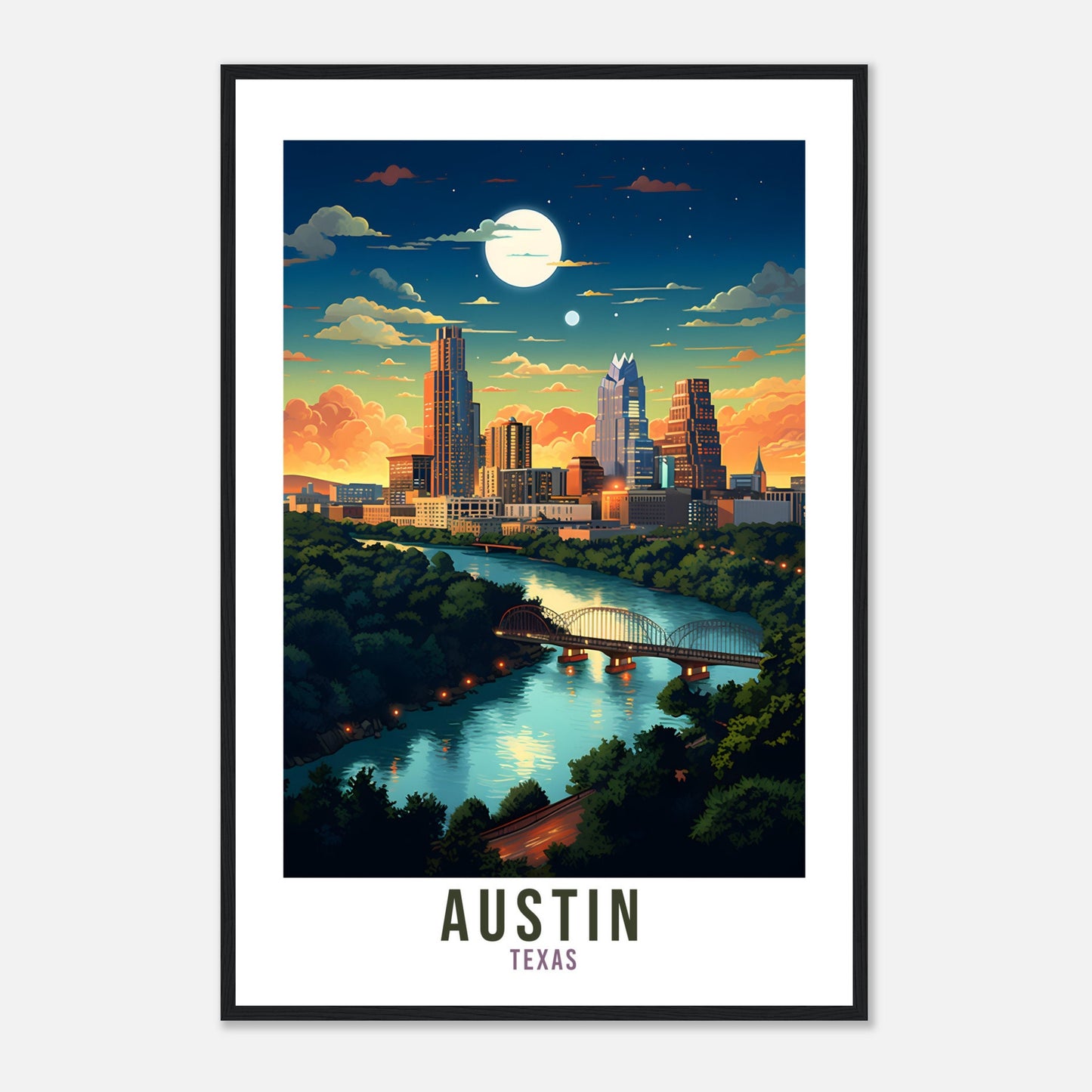 Austin Travel Print Wall Art Houston Texas Wall Art Austin Travel Poster USA Home Decor Austin Art Lovers Gift Austin Texas City Travel Art