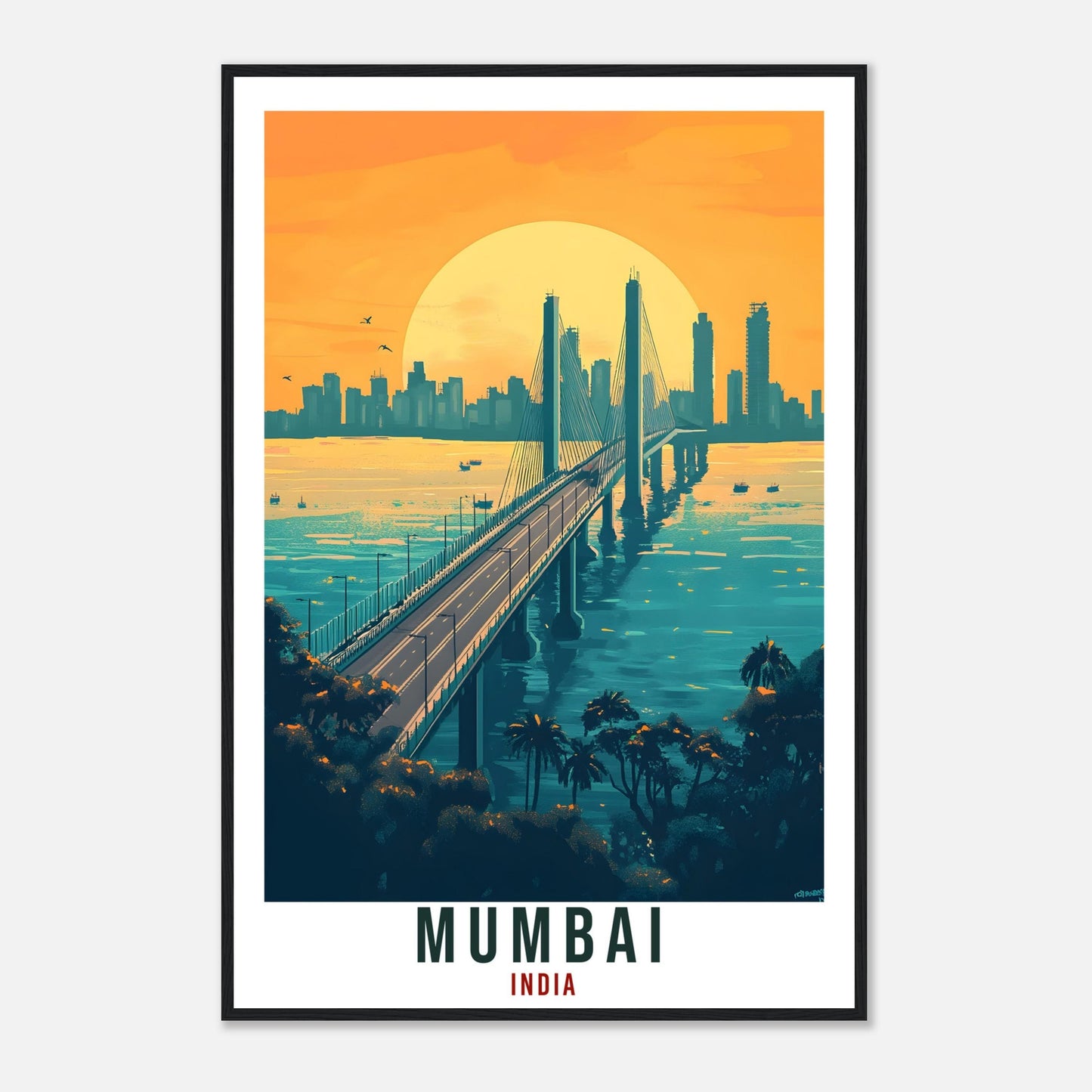 Mumbai Travel Print Indian Home Decor Mumbai Bridge Wall Art Wall Hanging Art Lover India Artwork Travel Poster India Travel Art City Art
