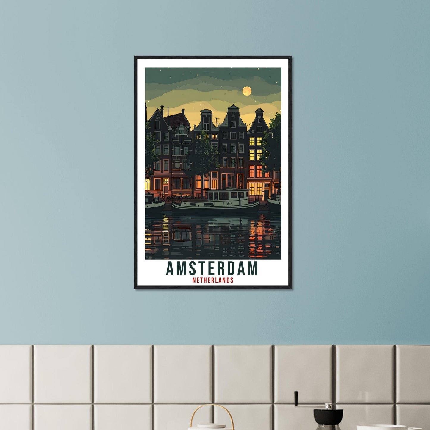 Amsterdam Travel Poster Wall Art Amsterdam Netherlands Wall Hanging Artwork Art Gifts Amsterdam Travel Print Netherlands Art Lovers Gift