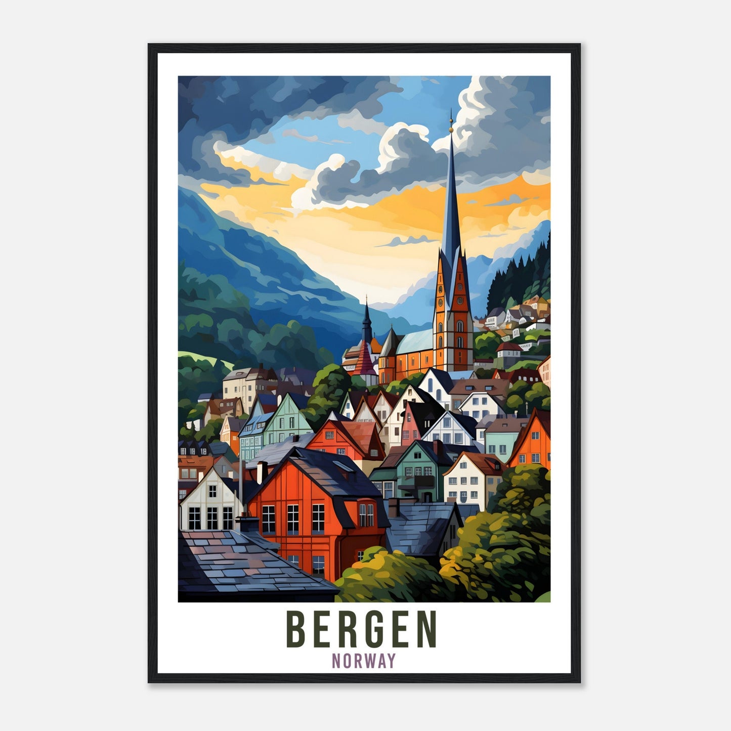 Bergen Norway Travel Print Bergen Wall Hanging Norway Arctic Bergen Travel Poster Norway Wall Art Bergen Travel Poster Bergen City Decor