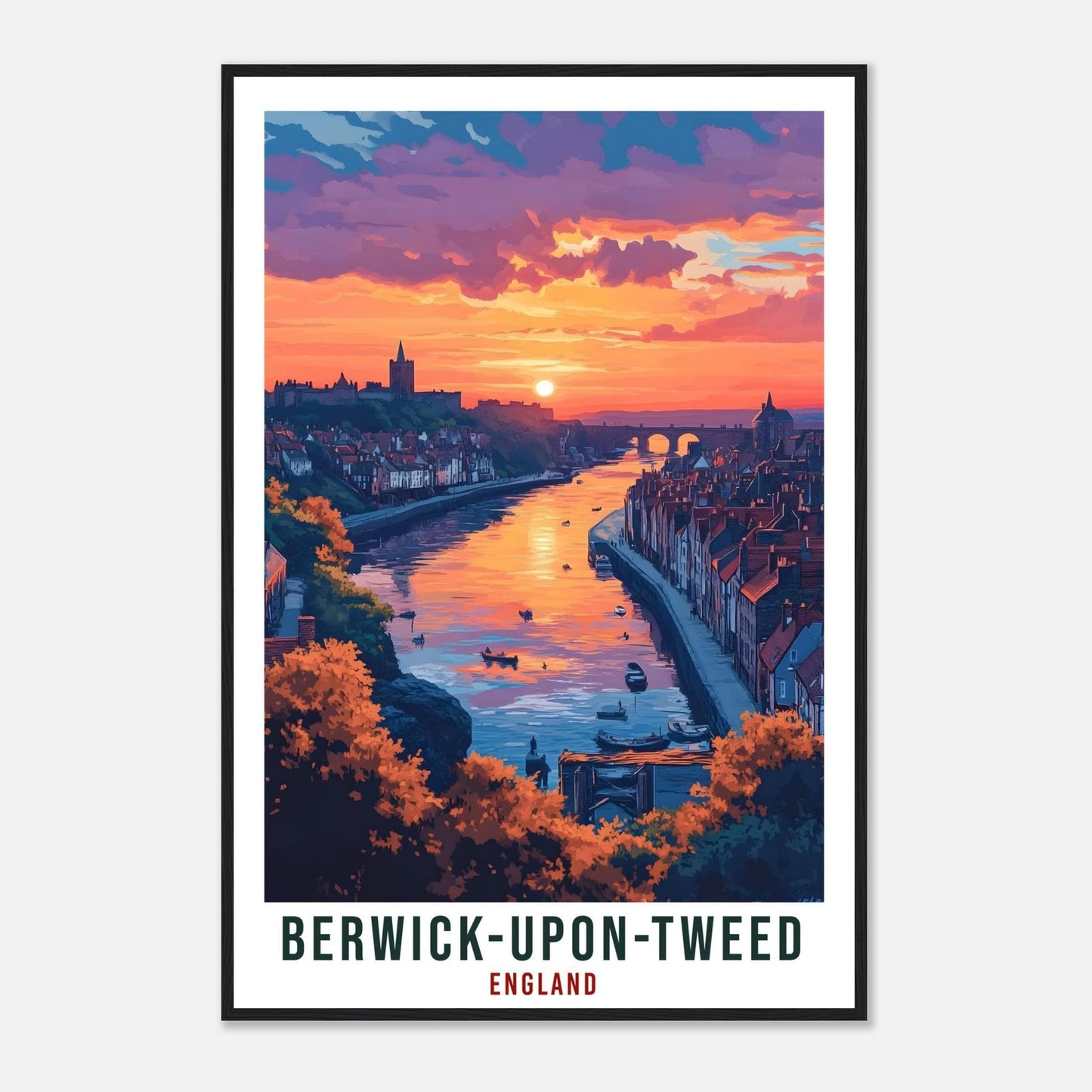 Berwick-Upon-Tweed Travel Print England Wall Art Gift Wall Hanging Art Lover Berwick-Upon-Tweed England Republic Artwork Travel Poster UK