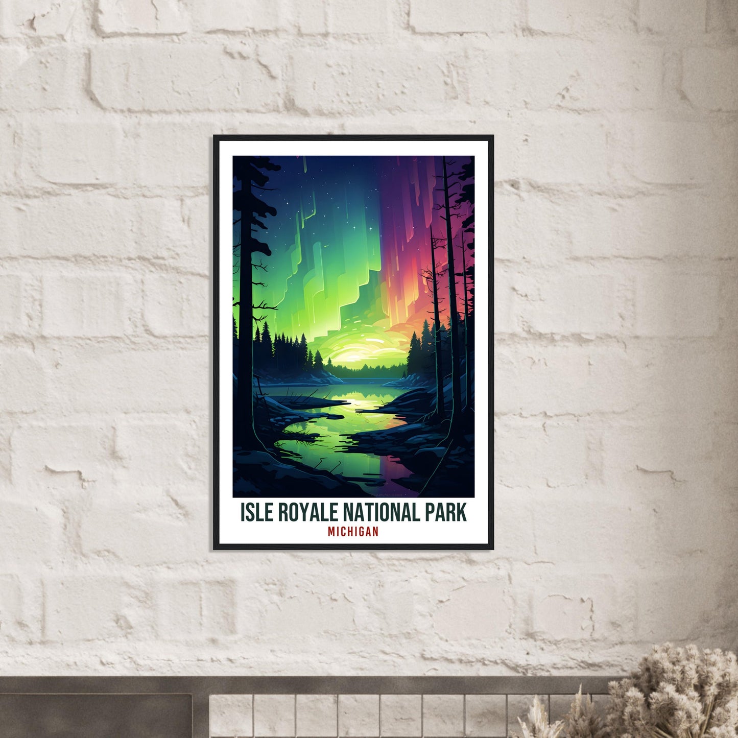 Isle Royale National Park Travel Print Michigan Northern Lights Wall Art Wall Hanging Travel Art Gift Isle Royale Travel Poster Michigan Art