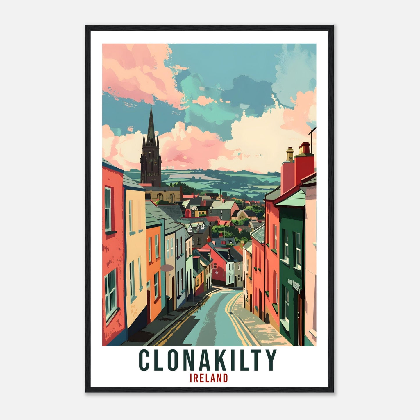 Clonakilty Travel Print Ireland Wall Art Wall Hanging Home Living Décor Clonakilty Gift Art Lovers Irish Artwork Gift Ireland Travel Poster