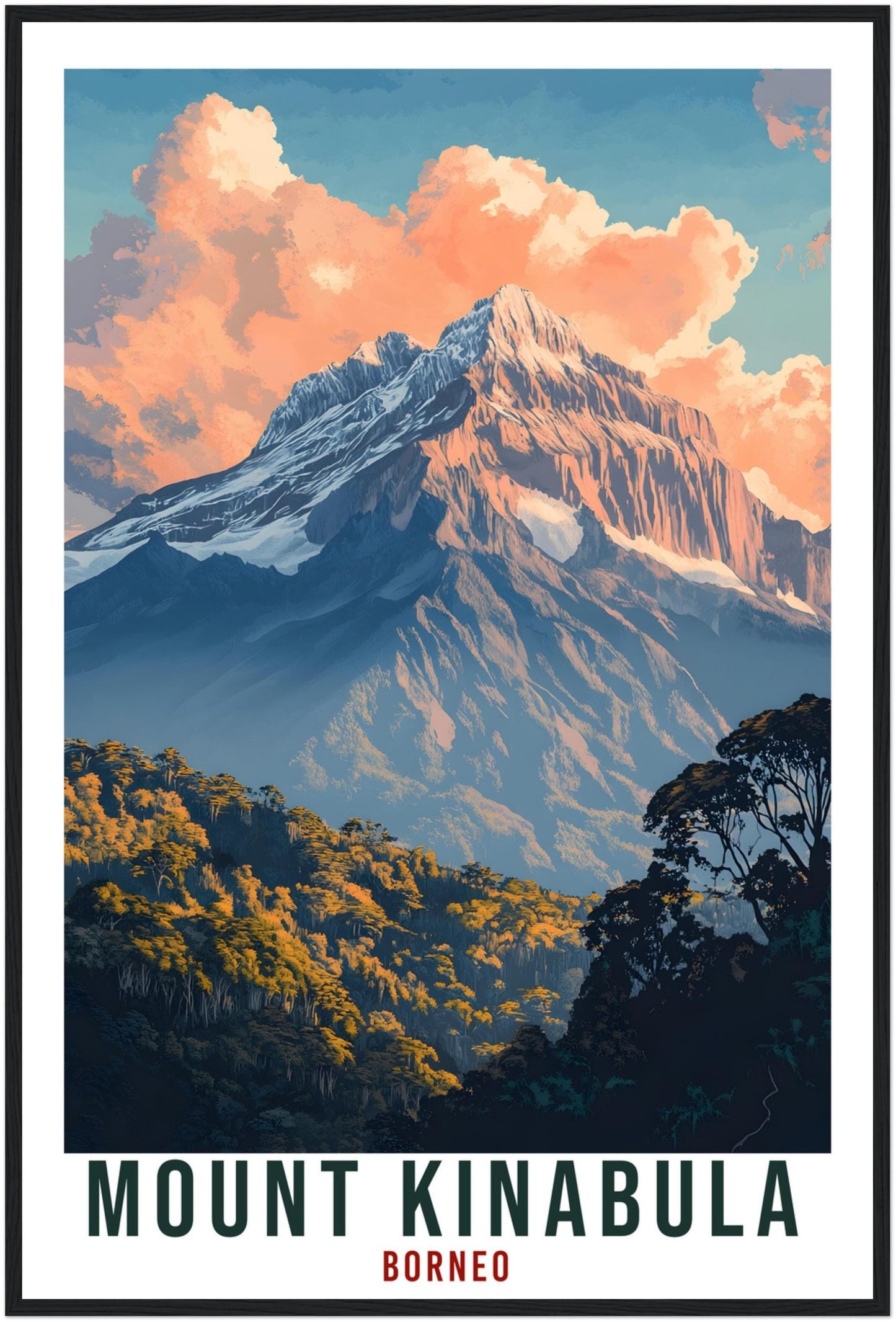 Mount Kinabula Travel Print Borneo Home Decor Wall Art Gift Wall Hanging Art Lover Mount Kinabula Artwork Travel Poster Malaysia Travel Art