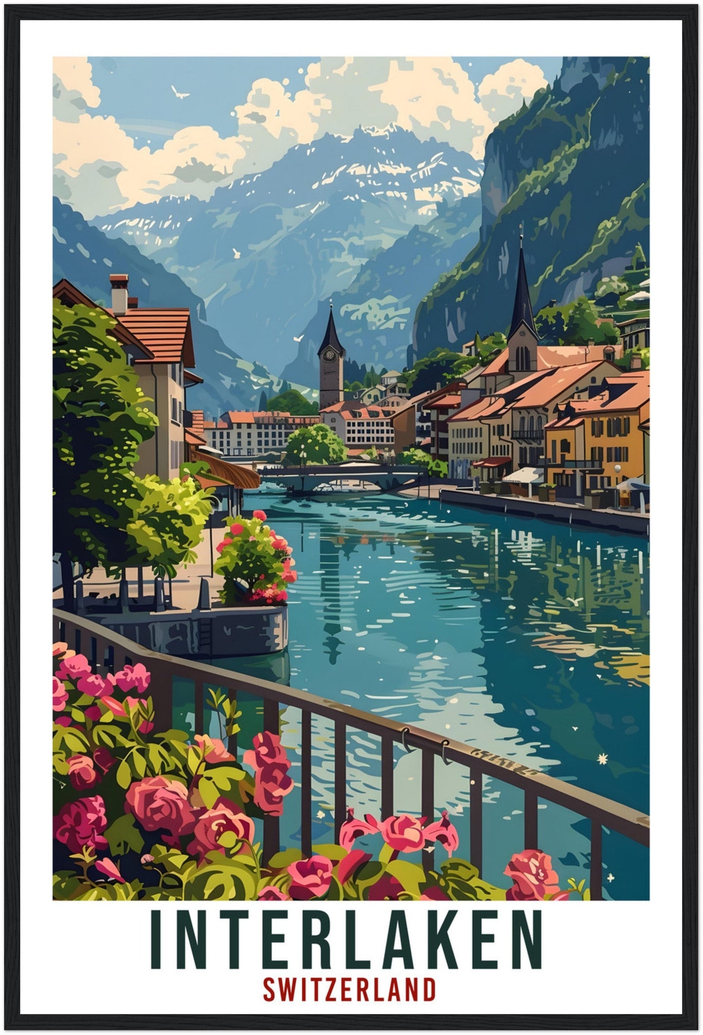 Interlaken Travel Print Swiss Wall Art Wall Hanging Home Living Décor Interlaken Gift Art Lover Switzerland Artwork Gift Swiss Travel Poster