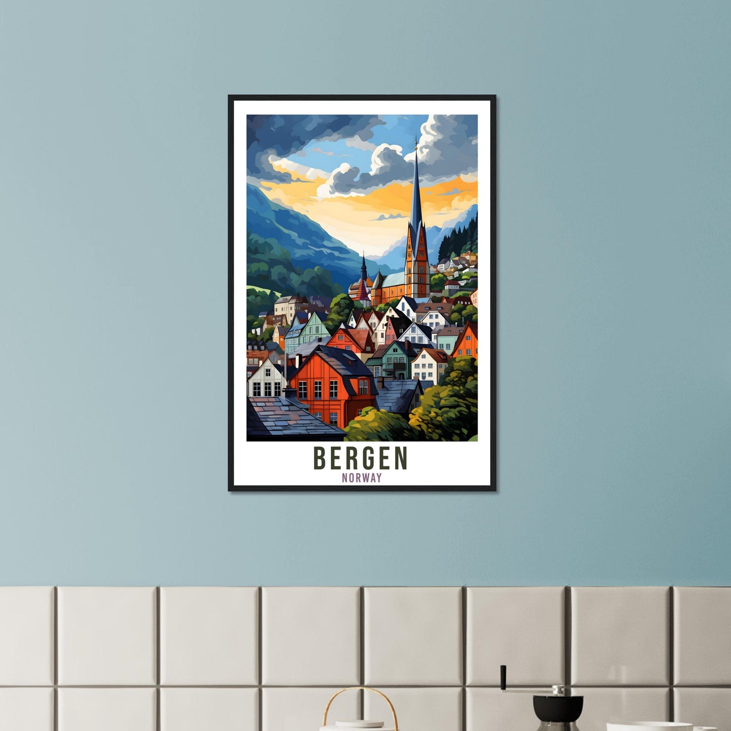Bergen Norway Travel Print Bergen Wall Hanging Norway Arctic Bergen Travel Poster Norway Wall Art Bergen Travel Poster Bergen City Decor