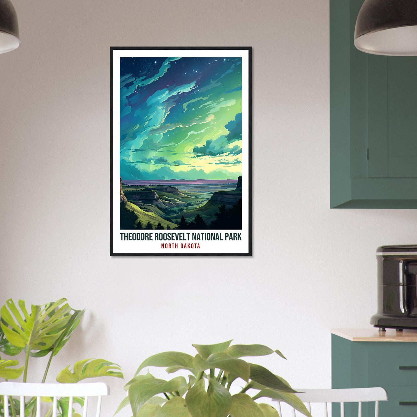 North Dakota National Park Travel Print North Dakota Northern Lights Wall Art Wall Hanging Travel Art Gift North Dakota Travel Poster USA