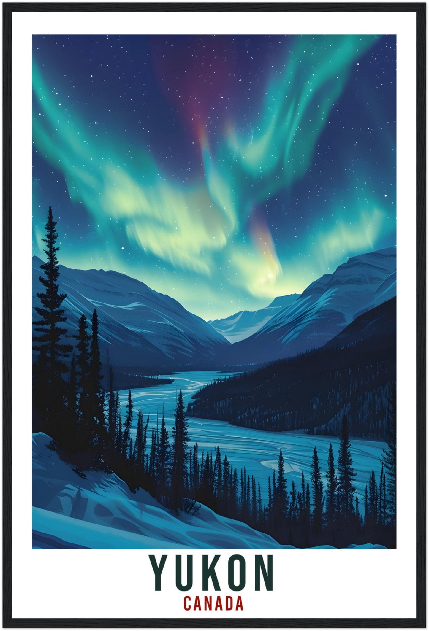 Yukon Travel Print Canada Northern Lights Wall Art Wall Hanging Travel Art Gift Yukon Travel Poster Canada Landscape Artwork Art Lover