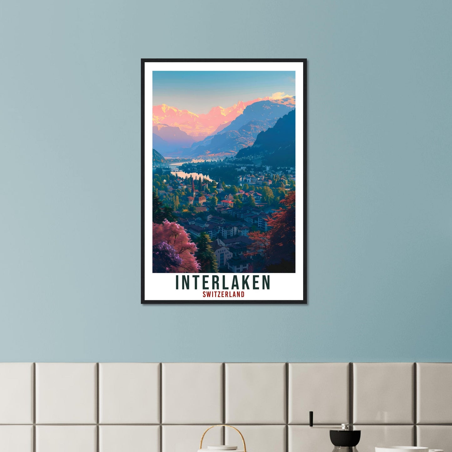 Interlaken Travel Print Swiss Wall Art Wall Hanging Home Living Décor Interlaken Gift Art Lover Switzerland Artwork Gift Swiss Travel Poster