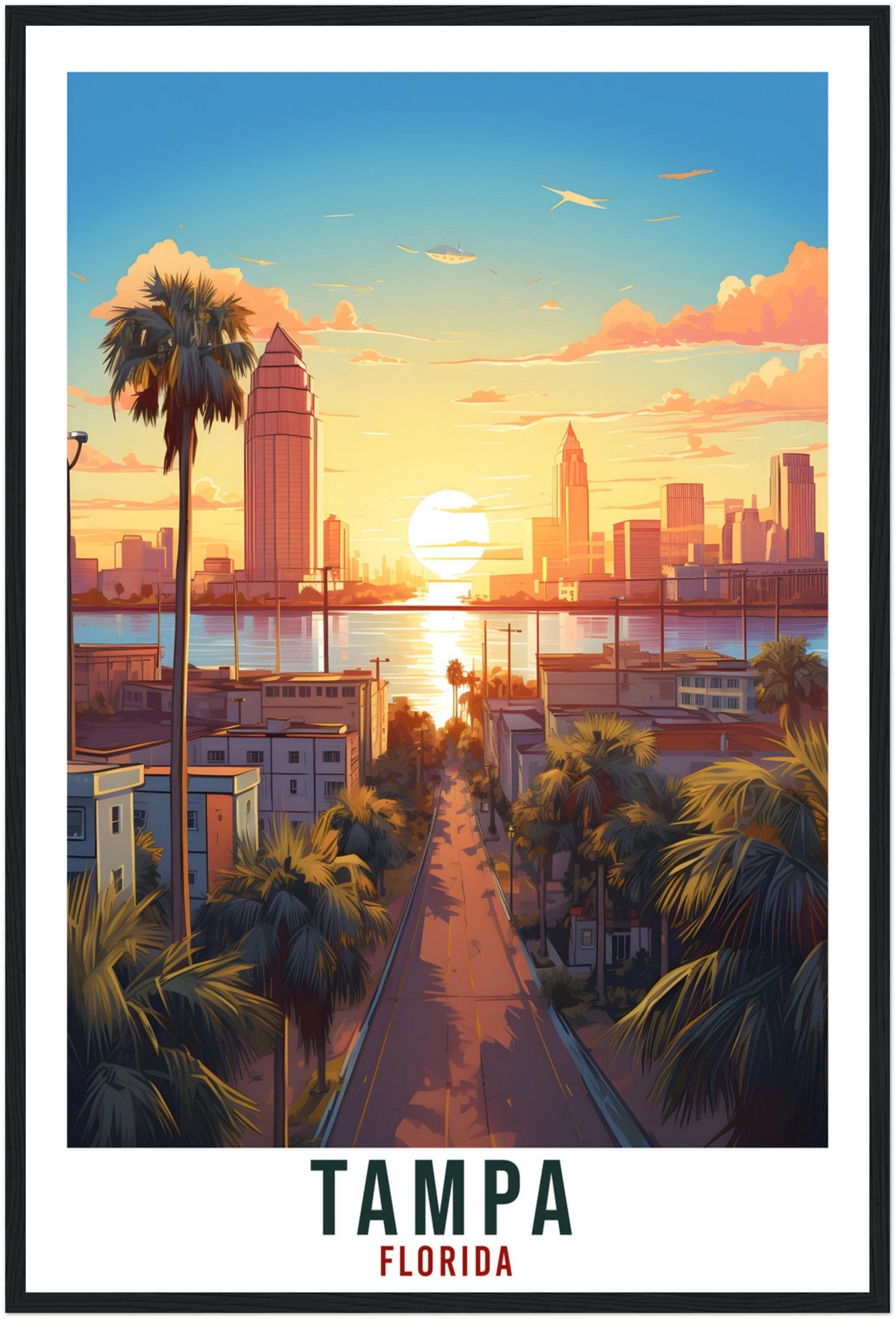 Tampa Travel Print Florida Home Decoration USA City Wall Art Gift Wall Hanging Art Lover Florida Artwork Tampa Bay Skyline Travel Poster