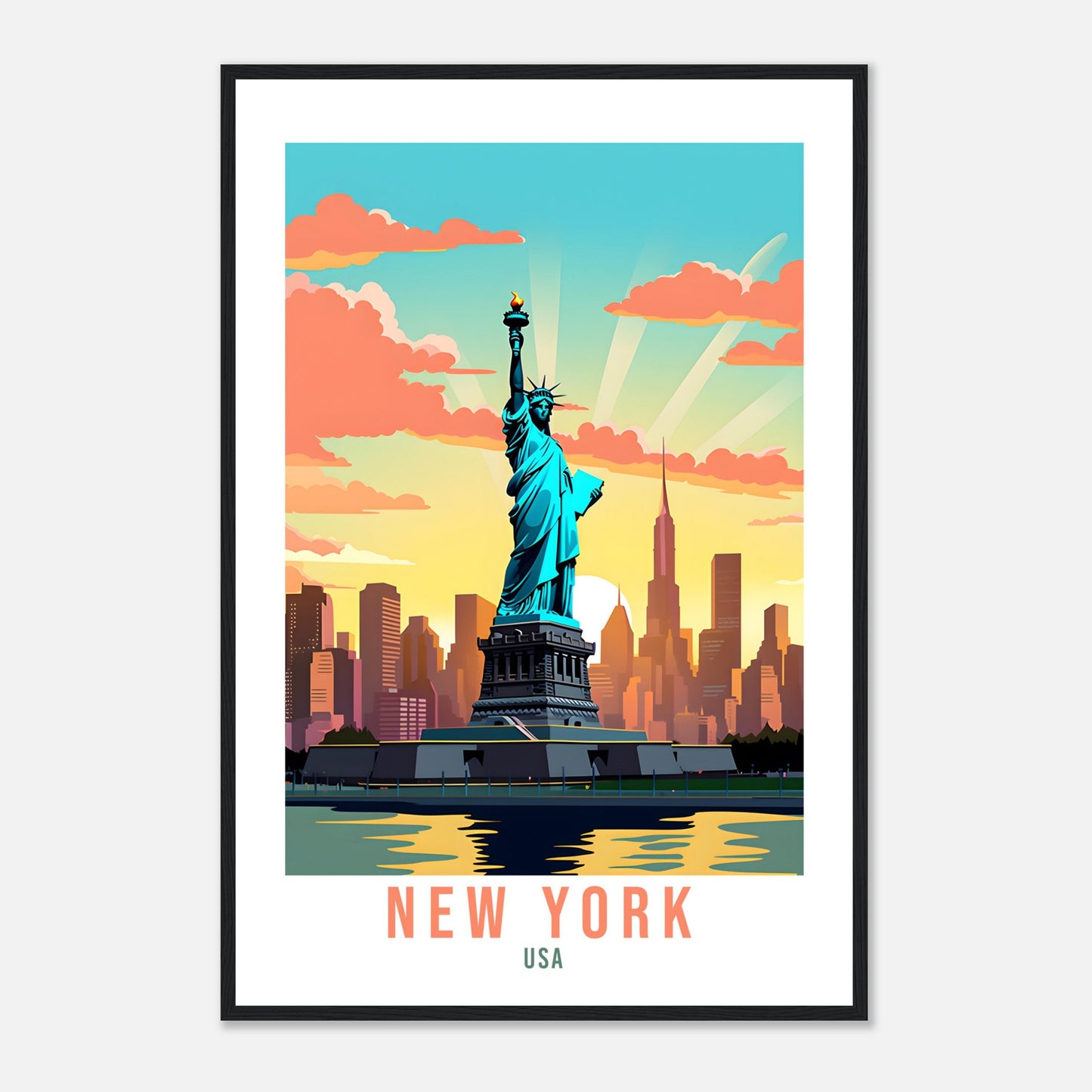 New York Travel Print Wall Art New York Art Gift New York Wall Hanging New York Home Decor New York State Art Print Travel Poster USA Statue