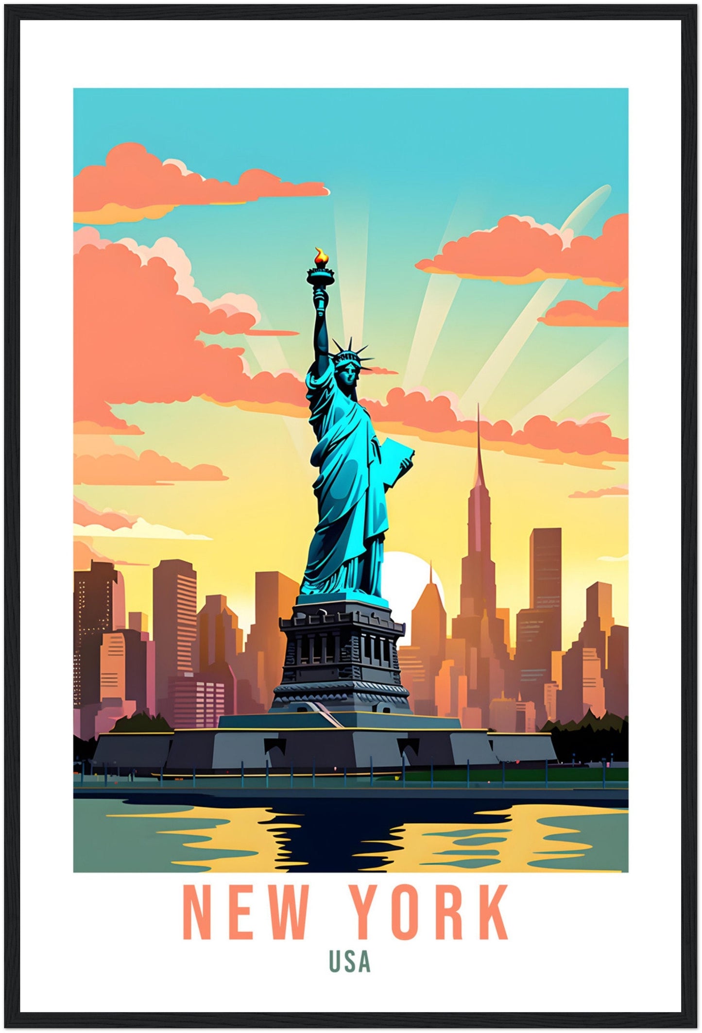 New York Travel Print Wall Art New York Art Gift New York Wall Hanging New York Home Decor New York State Art Print Travel Poster USA Statue