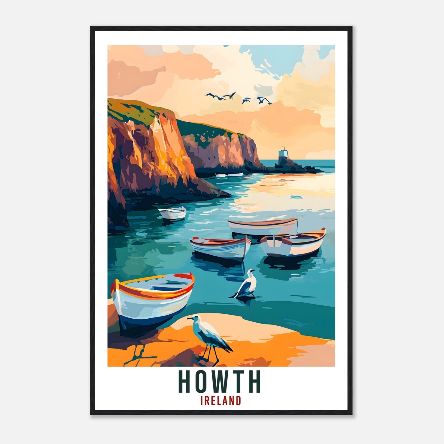 Howth Travel Print Ireland Home Decor Howth Wall Art Wall Hanging Art Lover Irish Artwork Travel Poster Howth Dublin Ireland Travel Art