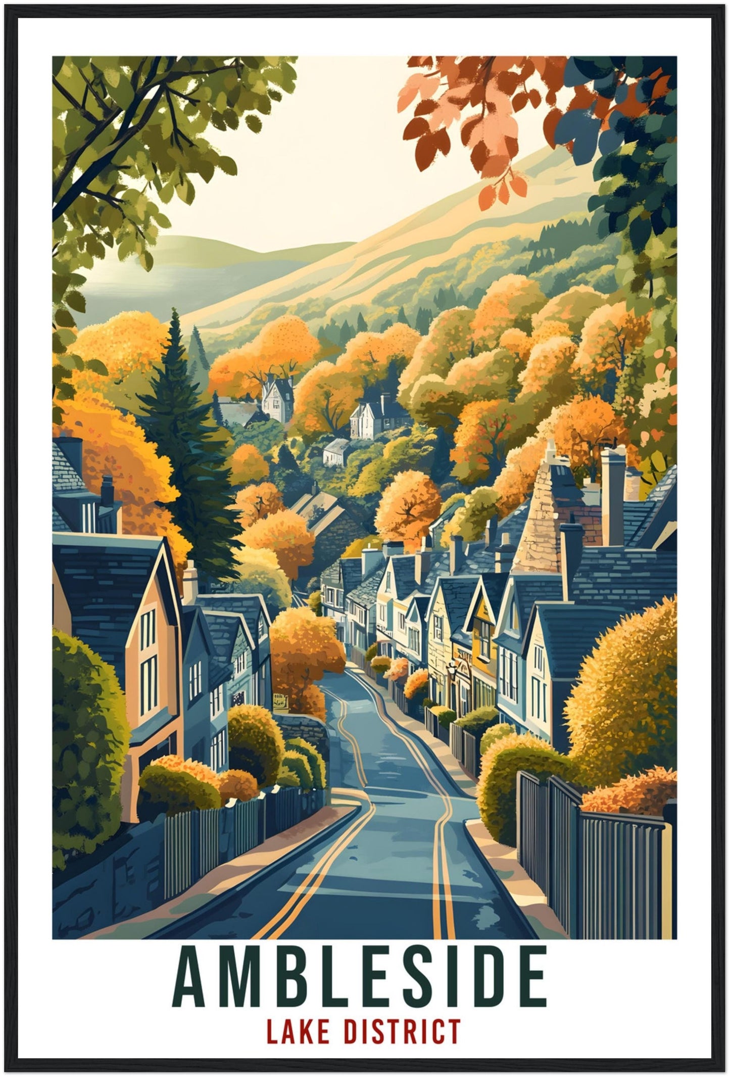 Ambleside Travel Print Lake District Home Decor Ambleside Wall Art Wall Hanging Art Lover Lake District Artwork Travel Poster Cumbria Travel