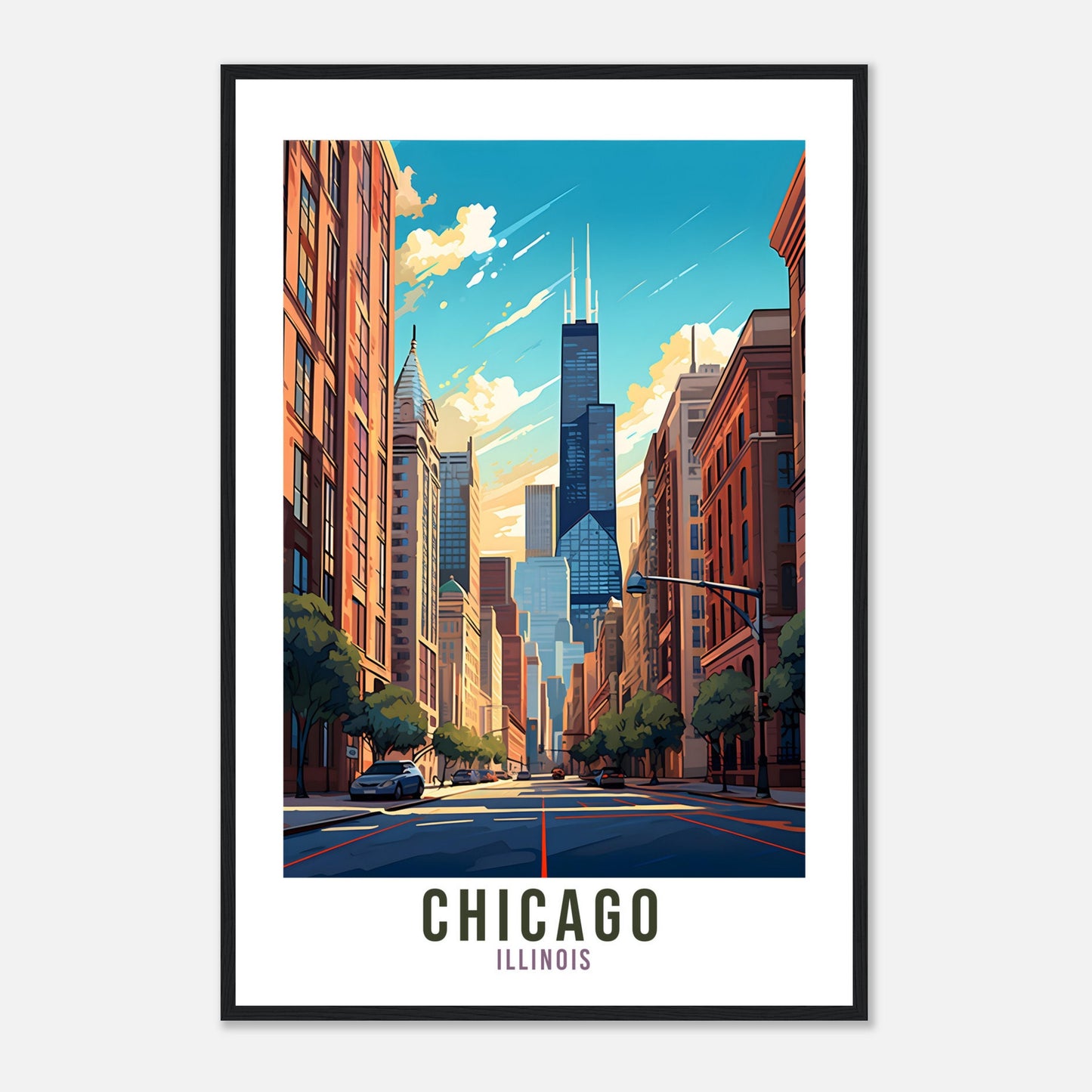 Chicago Travel Print Wall Art Chicago Illinois Wall Art Chicago Travel Poster USA Home Decor Chicago Art Lovers Gift Chicago City Travel Art