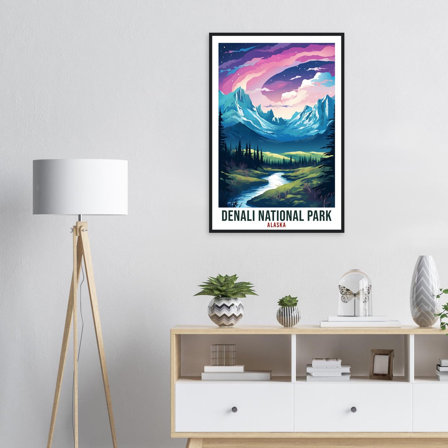 Denali National Park Travel Print Alaska Northern Lights Wall Art Wall Hanging Travel Art Gift Denali National Park Travel Poster Art Lover