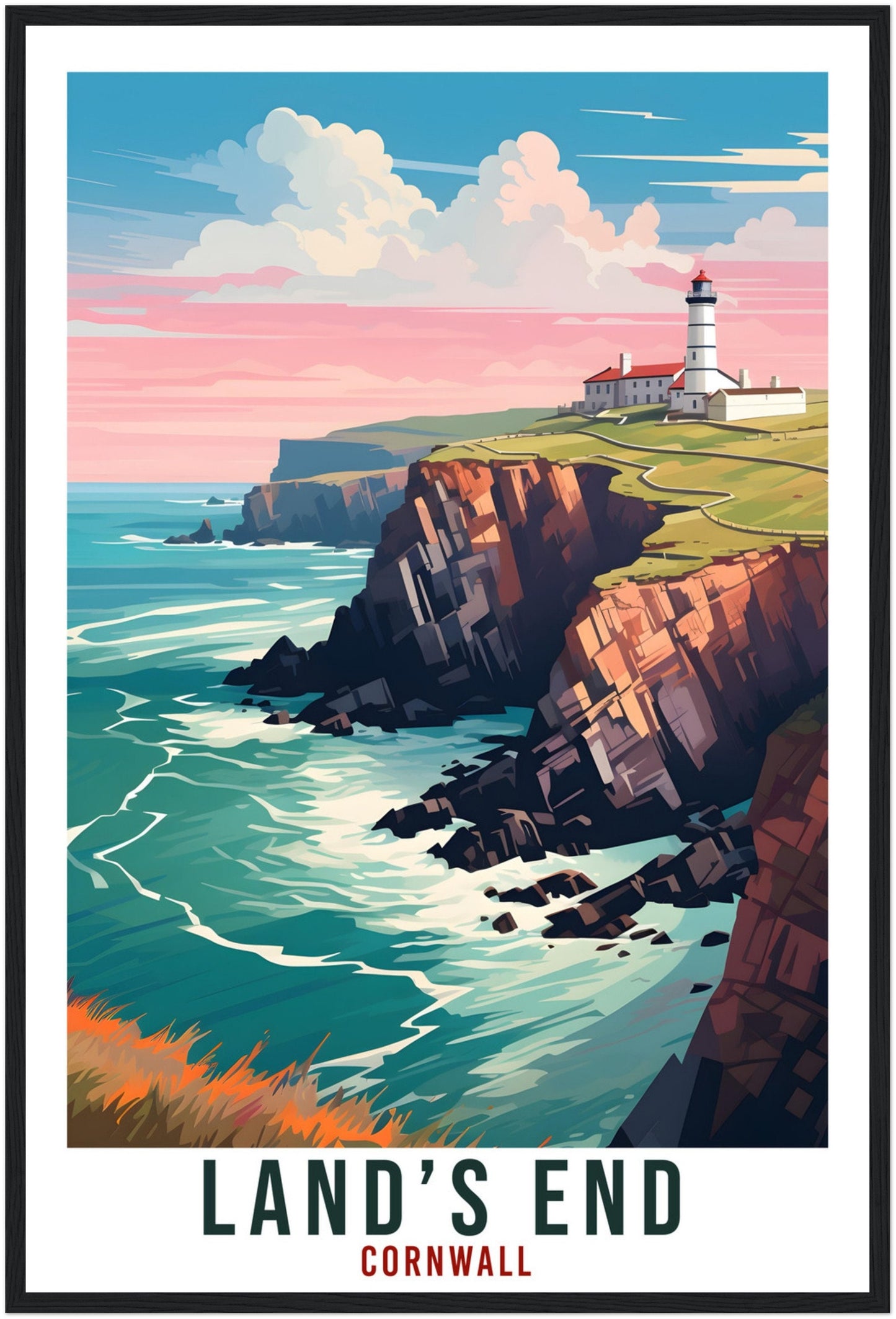 Land's End Travel Print English Wall Art Home Decor Wall Hanging Travel Art Gift Land's End Travel Poster Cornwall Art Lovers Gift Artwork