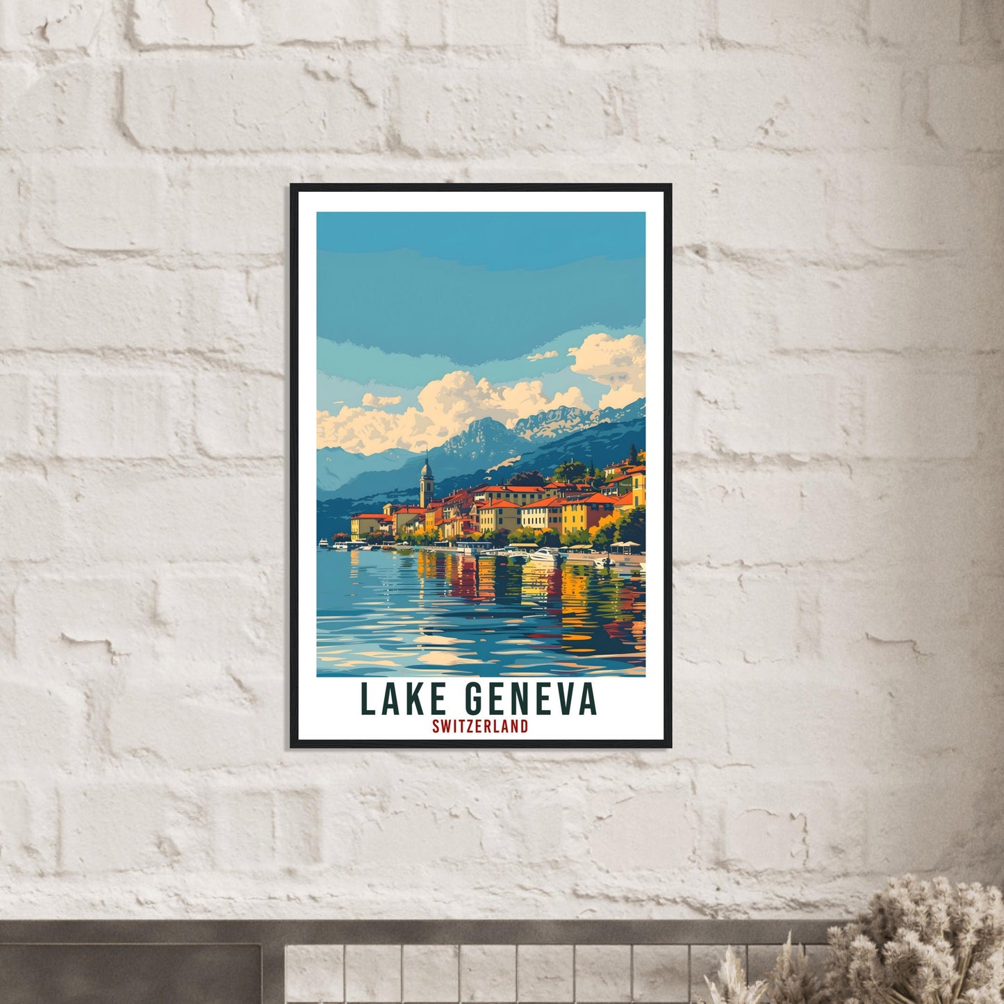 Lake Geneva Travel Print Swiss Wall Art Wall Hanging Home Décor Lake Geneva Gift Art Lover Gift Switzerland Artwork Gift Swiss Travel Poster