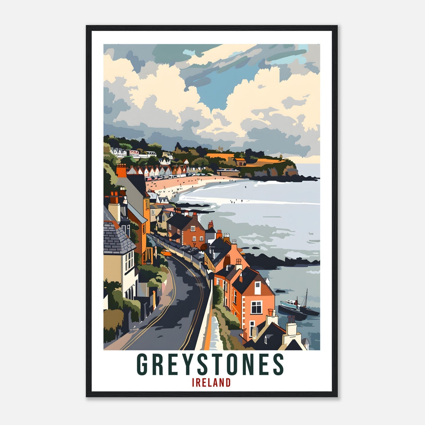 Greystones Travel Print Ireland Wall Art Wall Hanging Home Décor Greystones Gift Art Lovers Wicklow Irish Artwork Gift Ireland Travel Poster