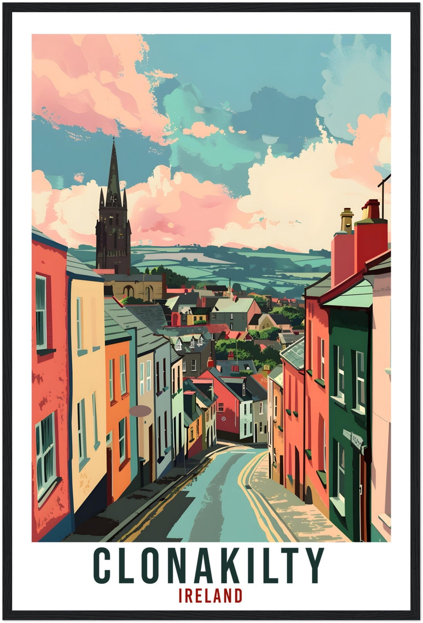 Clonakilty Travel Print Ireland Wall Art Wall Hanging Home Living Décor Clonakilty Gift Art Lovers Irish Artwork Gift Ireland Travel Poster
